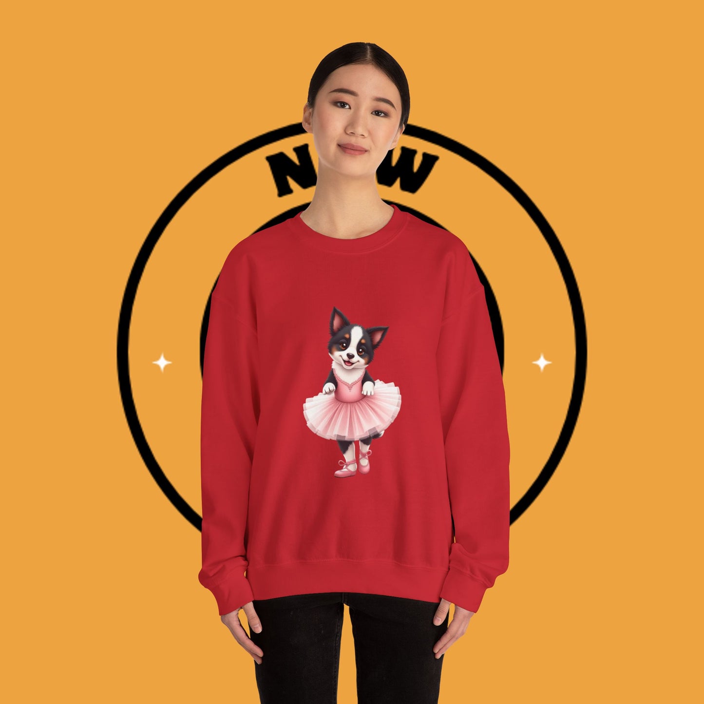 Cute Ballet Dog Crewneck Sweatshirt - Dancing Puppy in Pink Tutu Design | Kawaii Animal Lover Gift