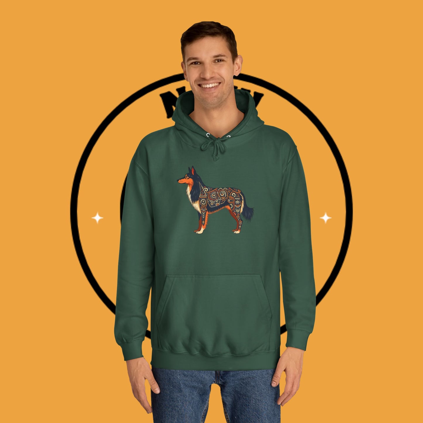 "Tribal Border Collie Mandala Hoodie - Sacred Geometry Dog Art Sweatshirt | Spiritual Celtic Design"