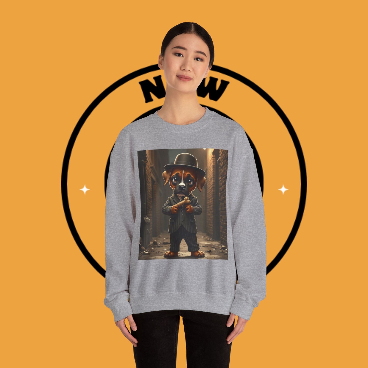 Gangster Puppy Fedora Crewneck Sweatshirt - Vintage Dog Boss Design - Retro Pet Lover Style