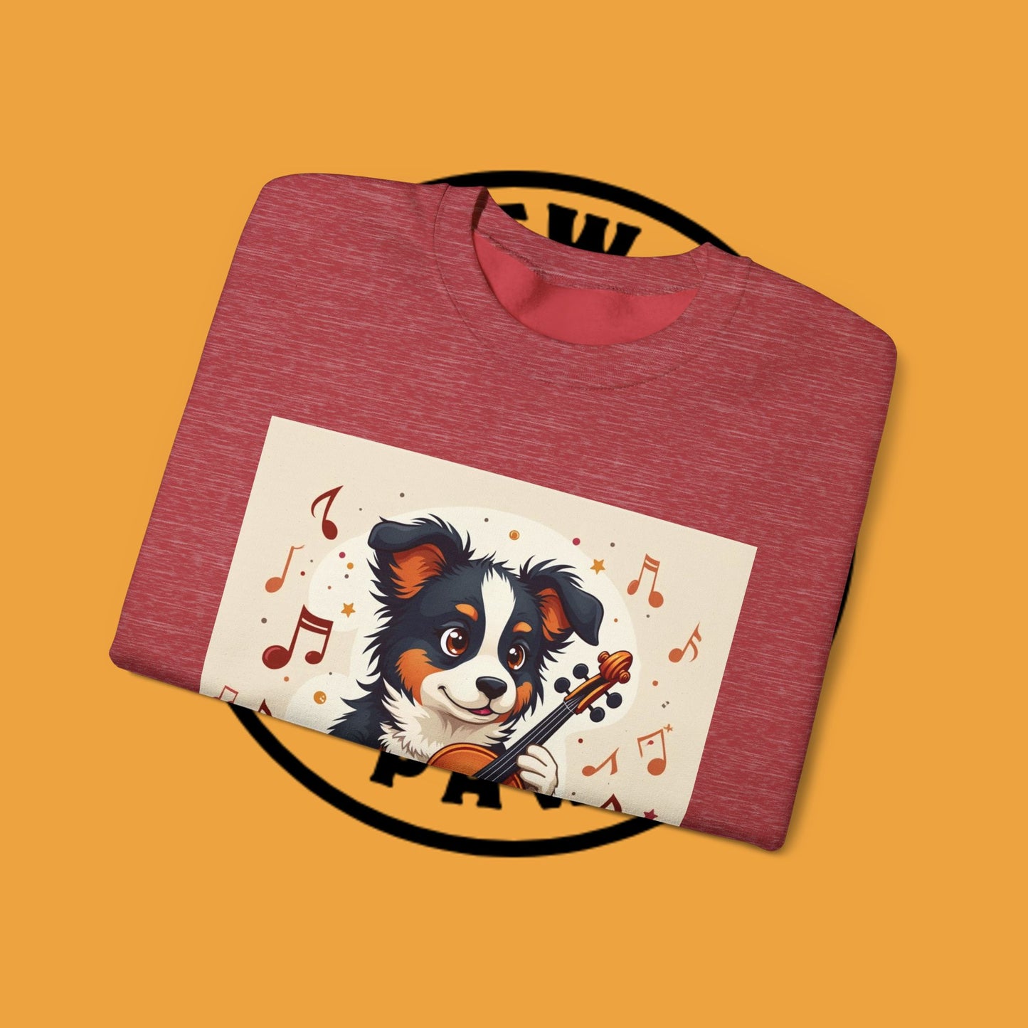 Music Dog Crewneck Sweatshirt - Cute Puppy Violinist with Musical Notes Design | Musician Gift