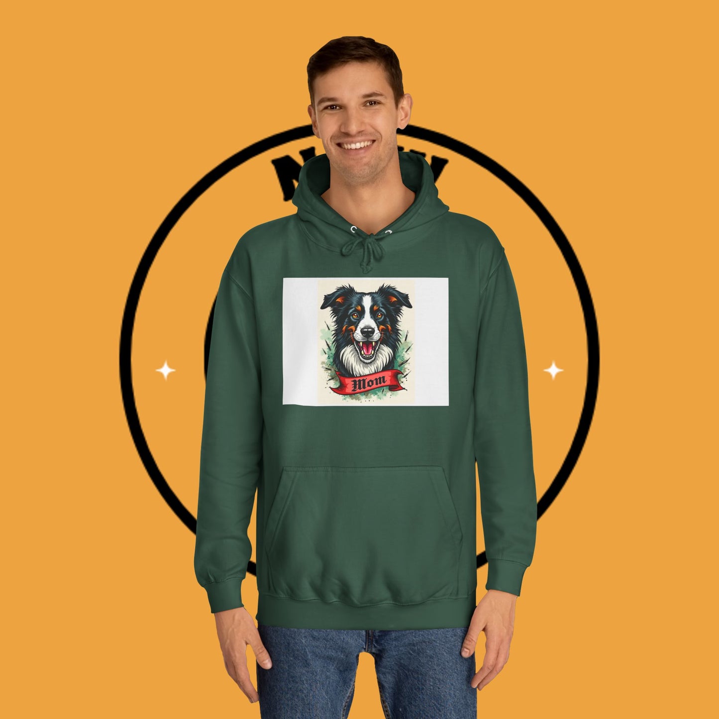 "Border Collie Mom Tattoo Style Hoodie - Vintage Dog Mother Banner Design Sweatshirt | Bold Statement Wear"