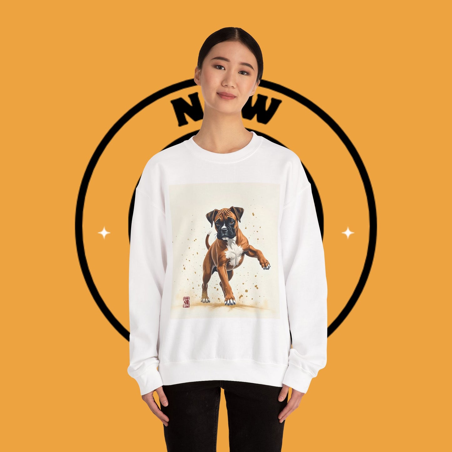 Running Boxer Puppy Crewneck Sweatshirt | Artistic Dog Lover Gift | Dynamic Movement Design