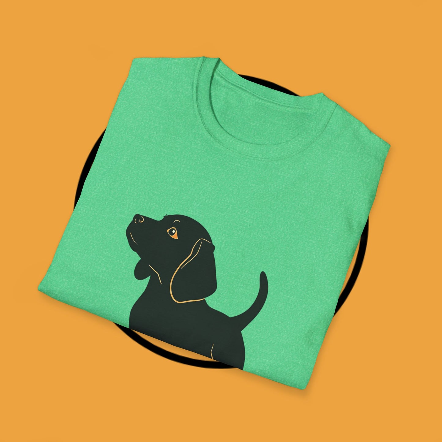 Minimalist Black Beagle Puppy T-Shirt - Simple Dog Silhouette Design | Modern Pet Lover Tee with Gold Accents