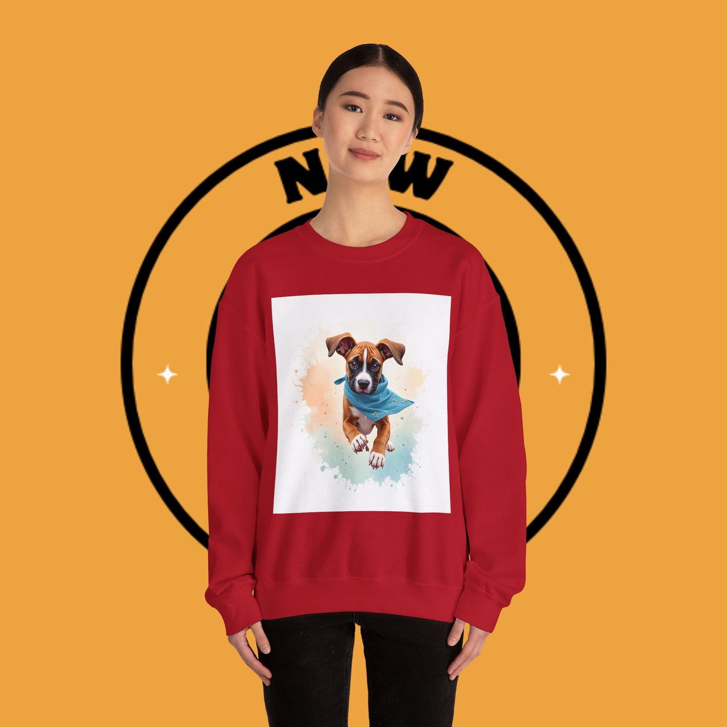 Watercolor Puppy Bandana Crewneck Sweatshirt - Artistic Dog Portrait - Unique Pet Lover Gift