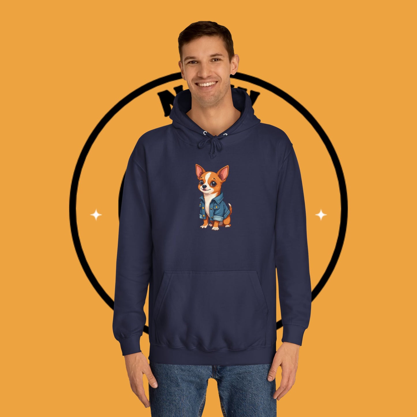 "Adorable Chihuahua in Denim Jacket Hoodie | Cute Dog Lover Gift | Premium Pet Fashion Streetwear"