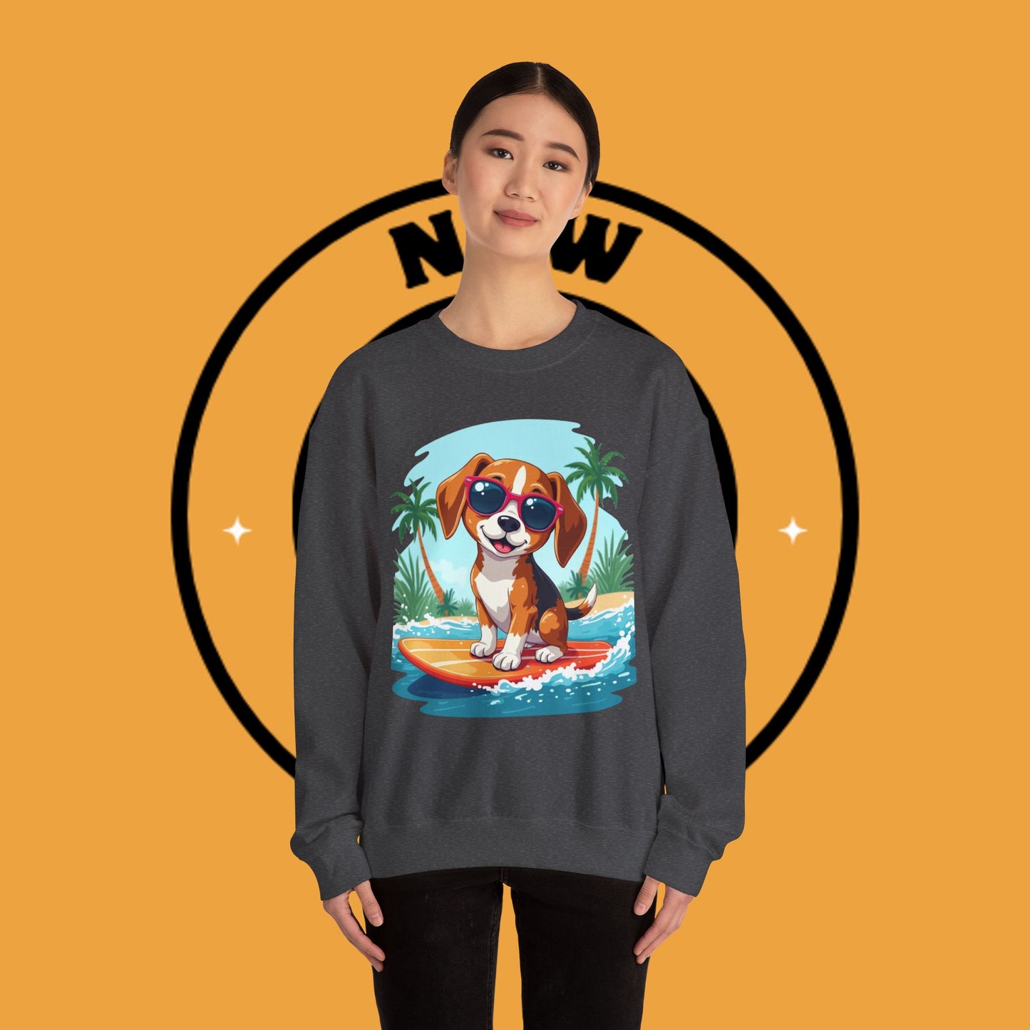 Dog Lover Crewneck Sweatshirt - Beagle surfista - Cool Summer Beagle Surfboard Sweatshirt β Perfect for Beach Vibes!