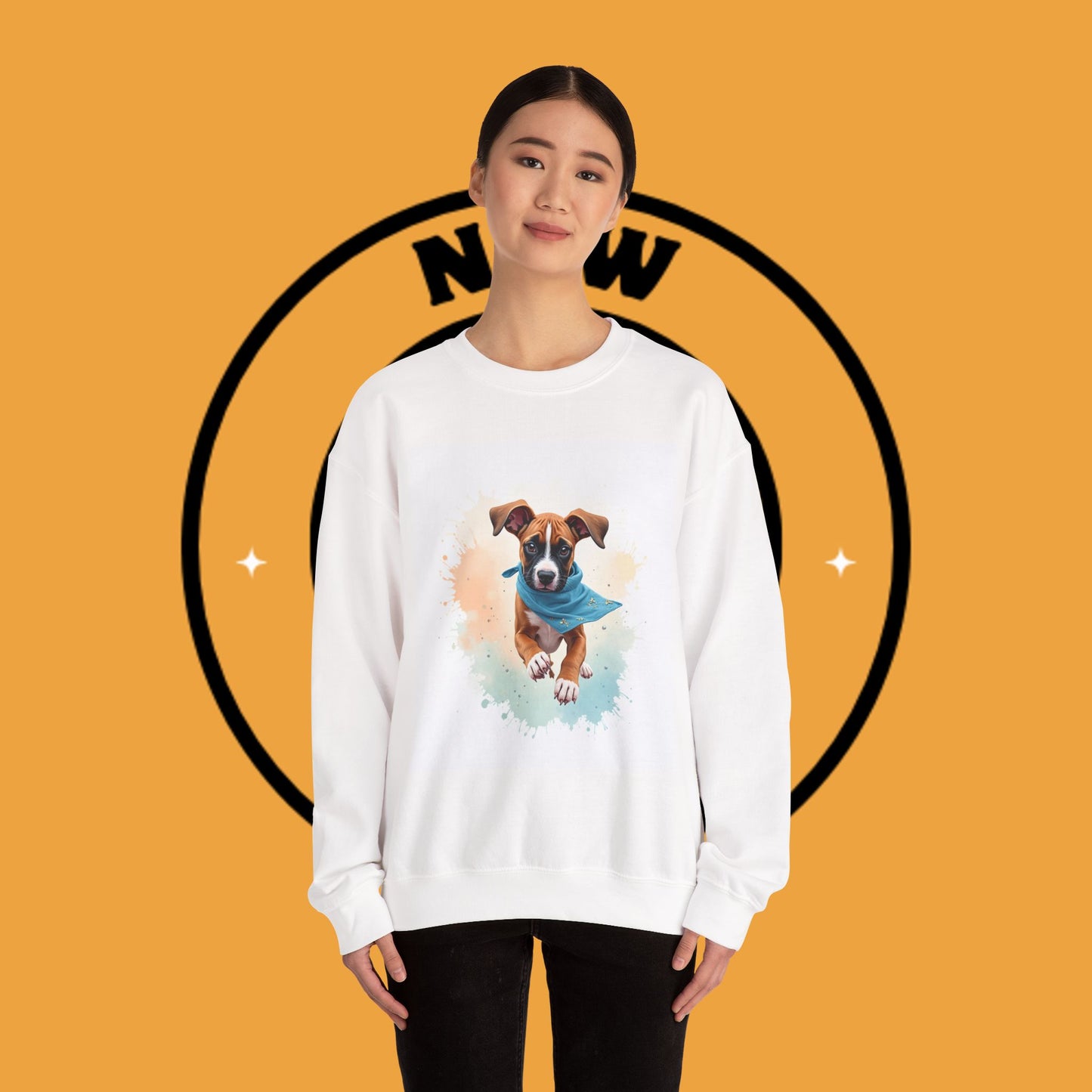 Watercolor Puppy Bandana Crewneck Sweatshirt - Artistic Dog Portrait - Unique Pet Lover Gift