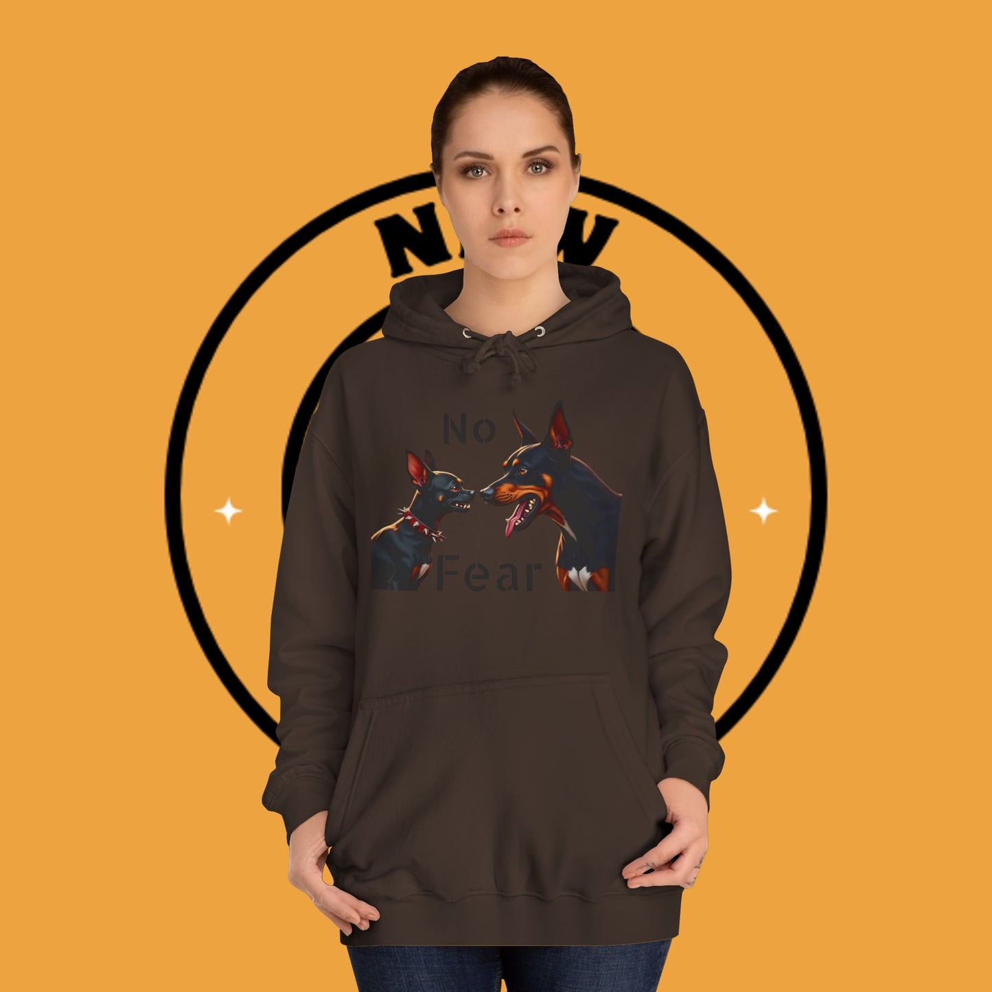 "Fearless Chihuahua vs Doberman Hoodie | Small Dog Big Attitude | David Goliath Pet Art | Brave Little Dog Gift"