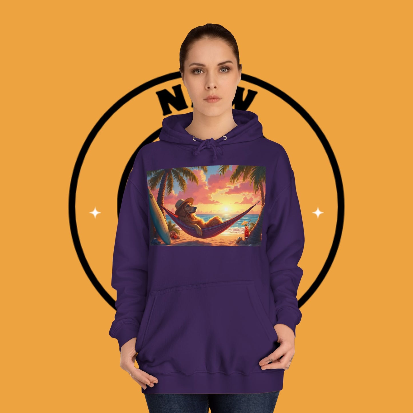 Beachside Bliss Golden Retriever Hammock Hoodie - Unisex Hoodies