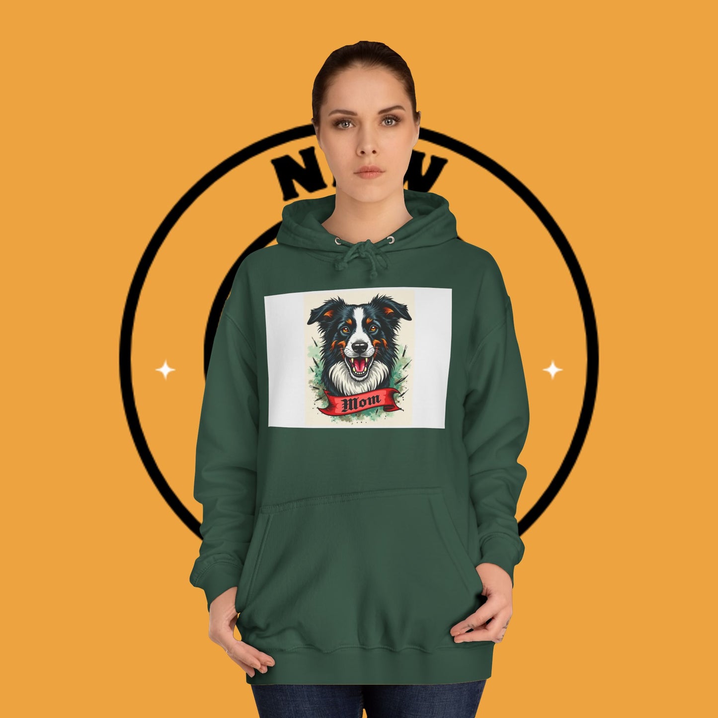 "Border Collie Mom Tattoo Style Hoodie - Vintage Dog Mother Banner Design Sweatshirt | Bold Statement Wear"
