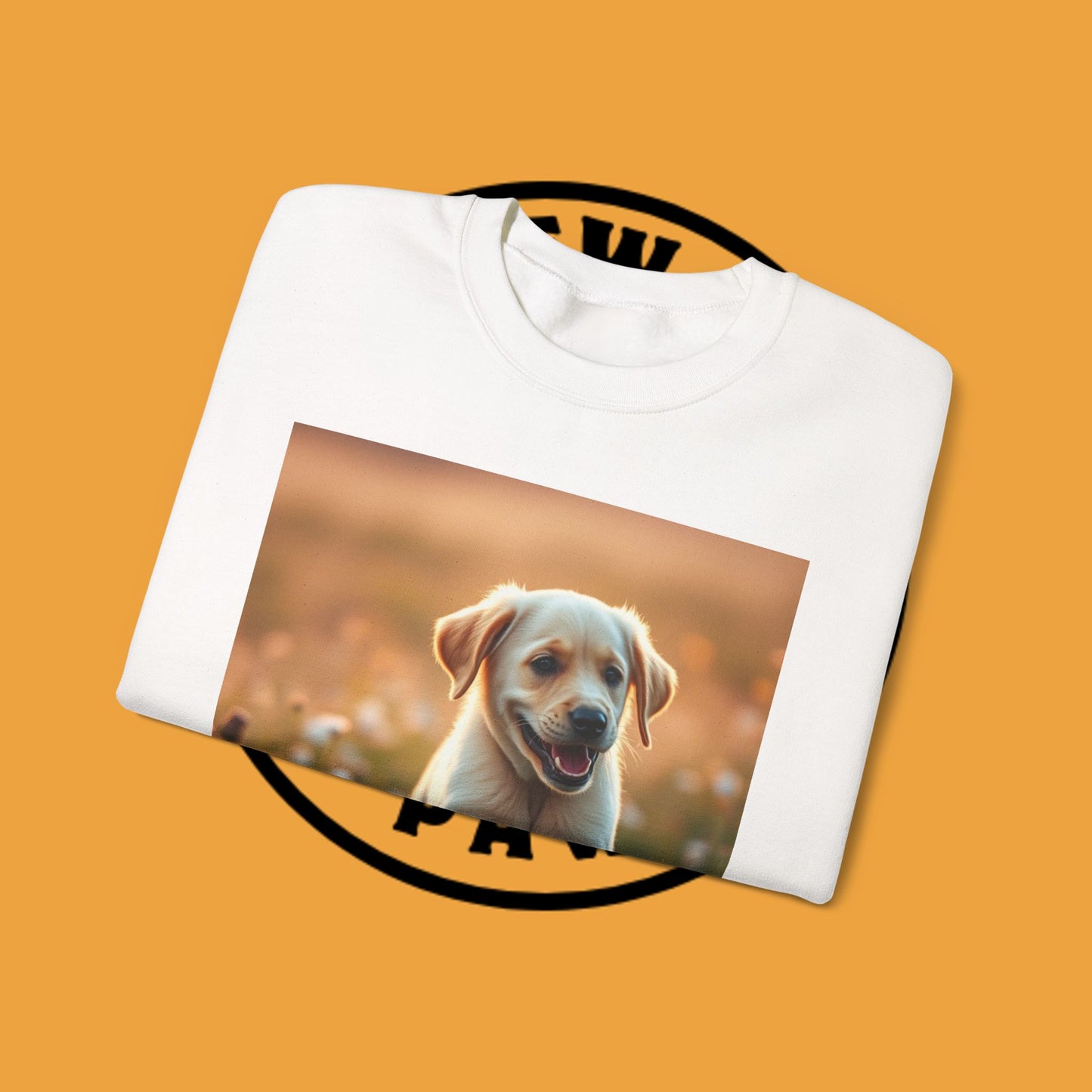 Unisex Dog Lover Crewneck Sweatshirt - Playful Labrador Puppy Running Through Wildflower Meadow