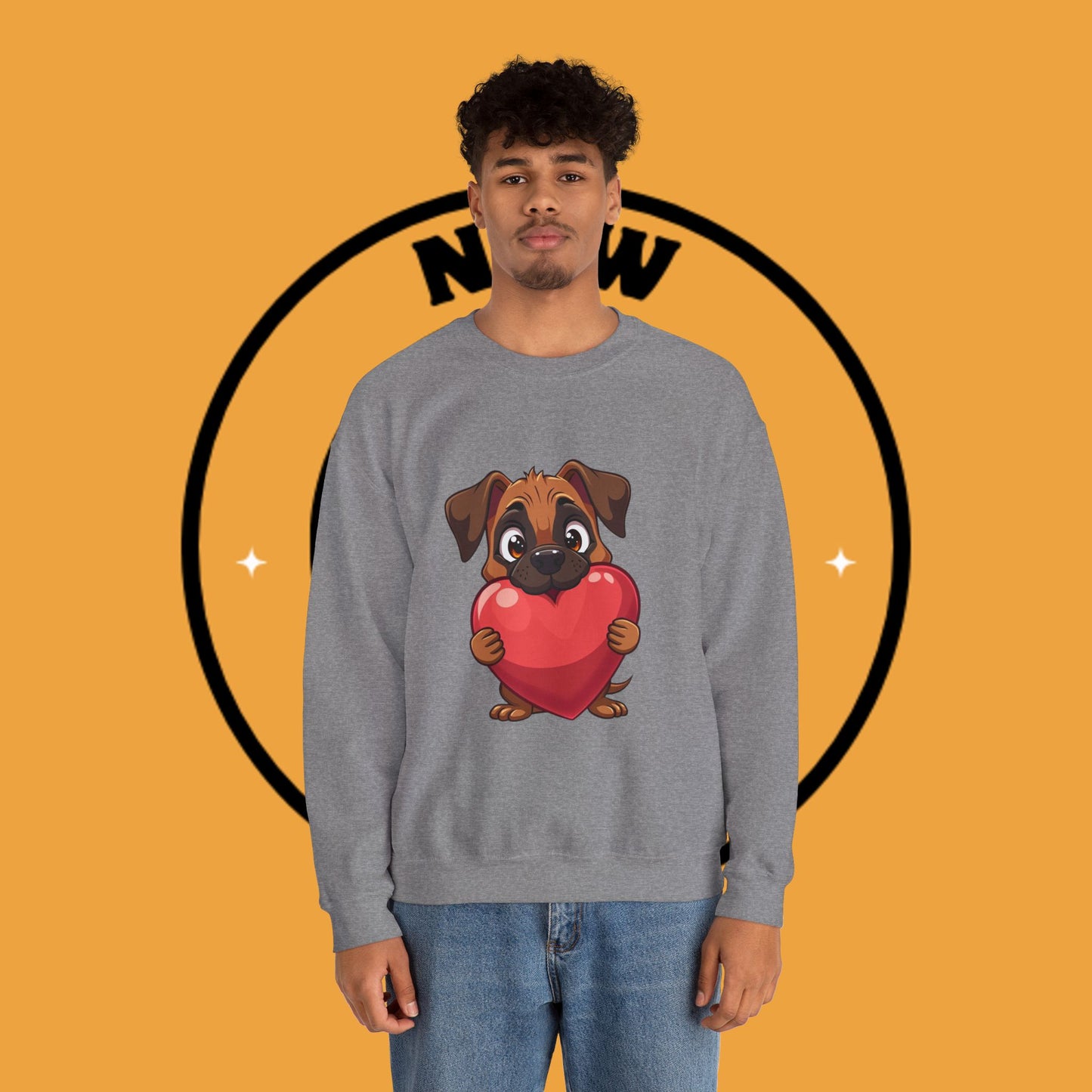 Adorable Puppy Love Heart Crewneck Sweatshirt - Perfect Gift for Dog Lovers