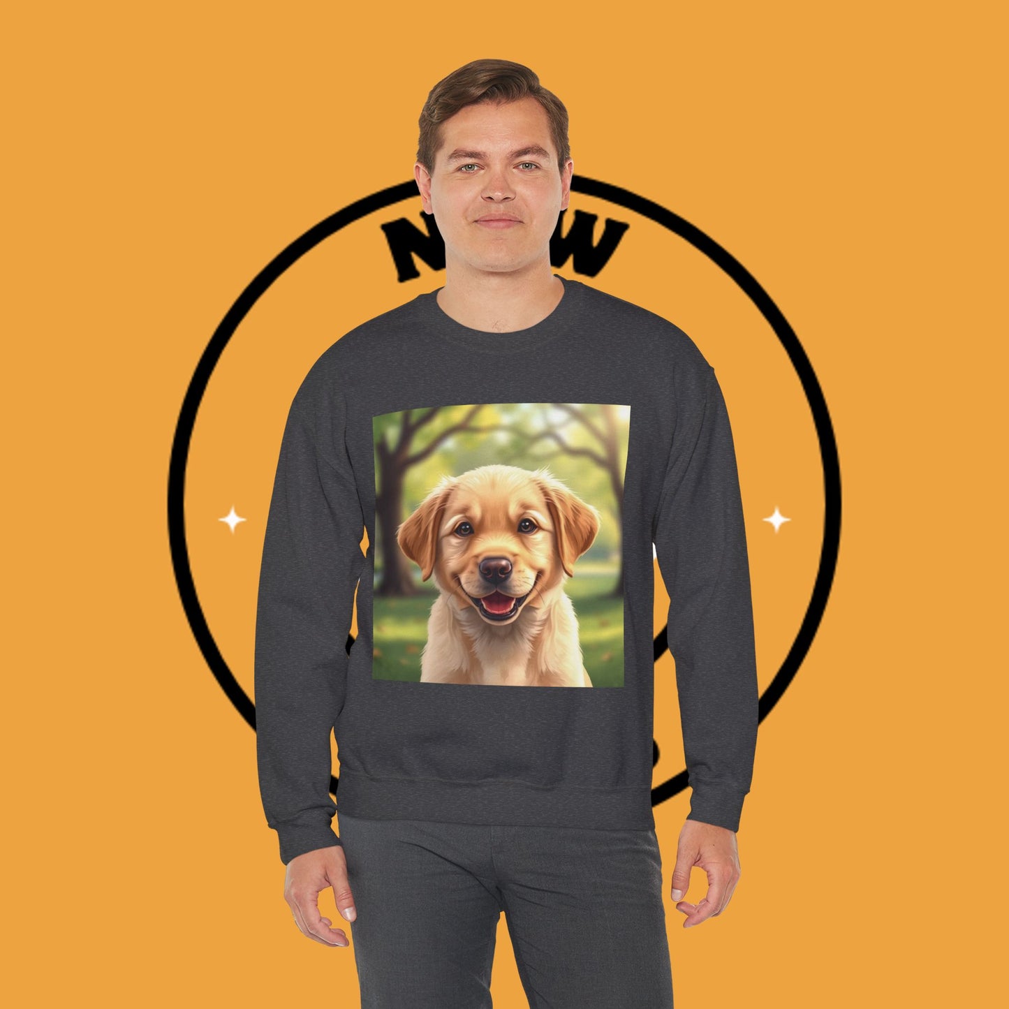 Crewneck Sweatshirt - Adorable Puppy Smiling in the Park - Sweet and Happy Golden Retriever