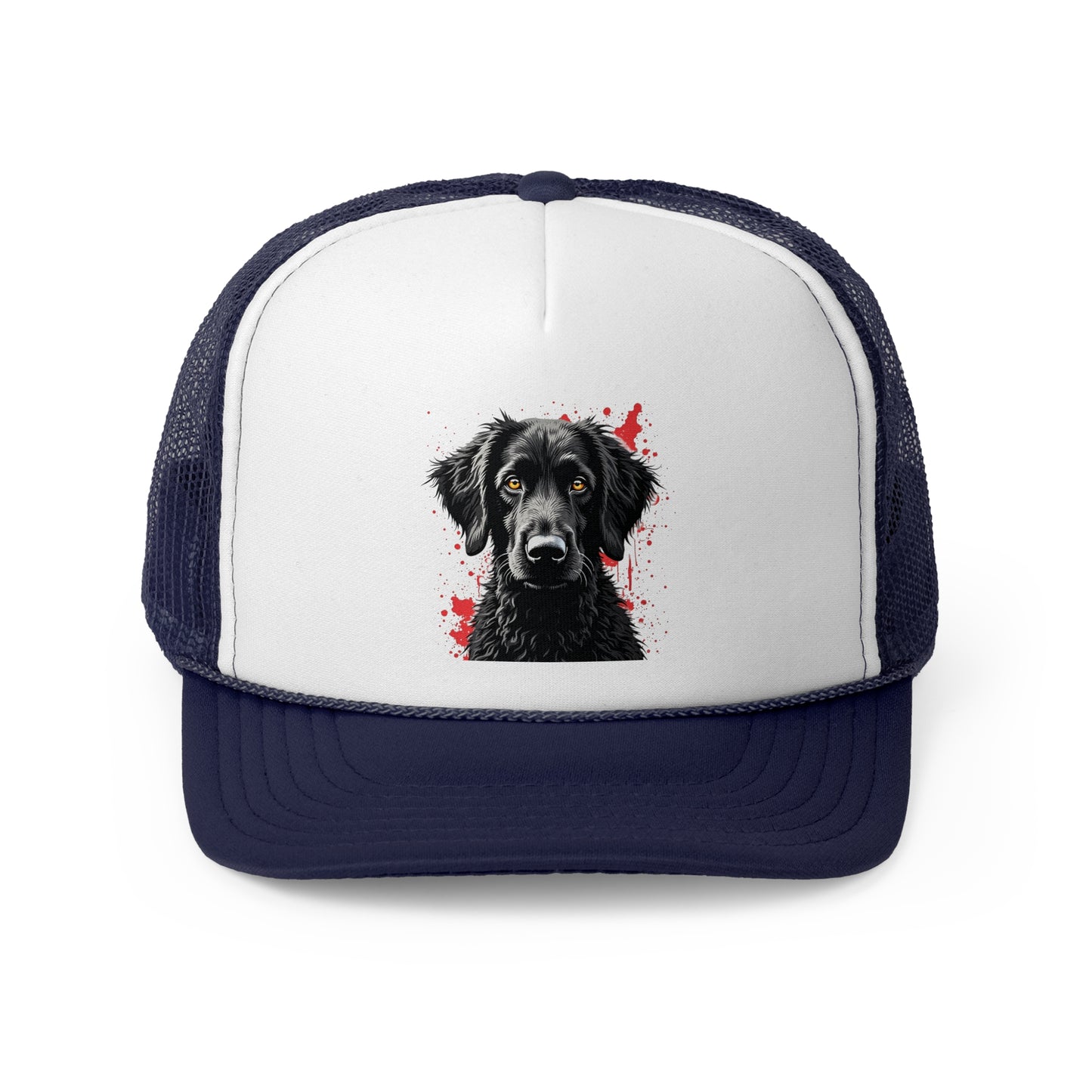 Black Dog Street Art Trucker Cap - Red Splatter Graffiti Design - Unisex Urban Cap