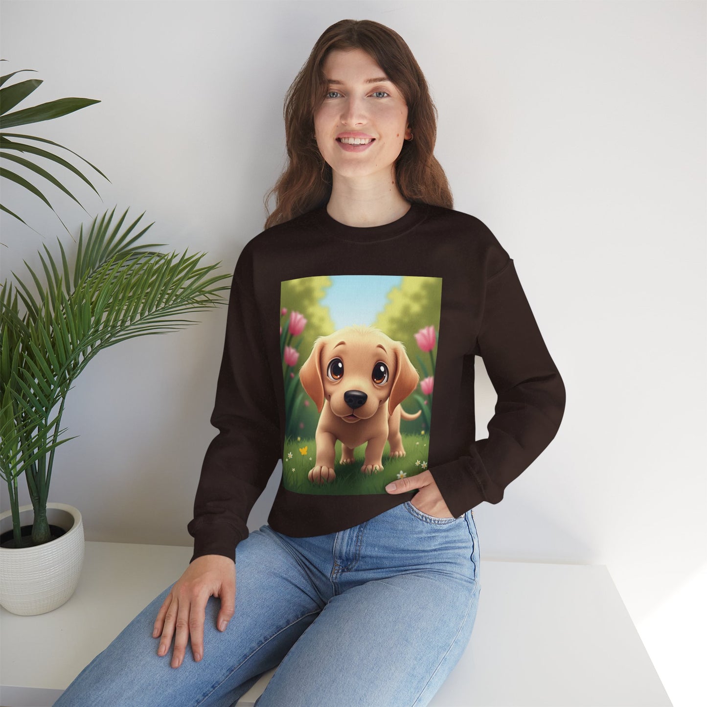 Adorable Golden Retriever Puppy in a Garden with Flowers - Cute Puppy Photo kawaii style