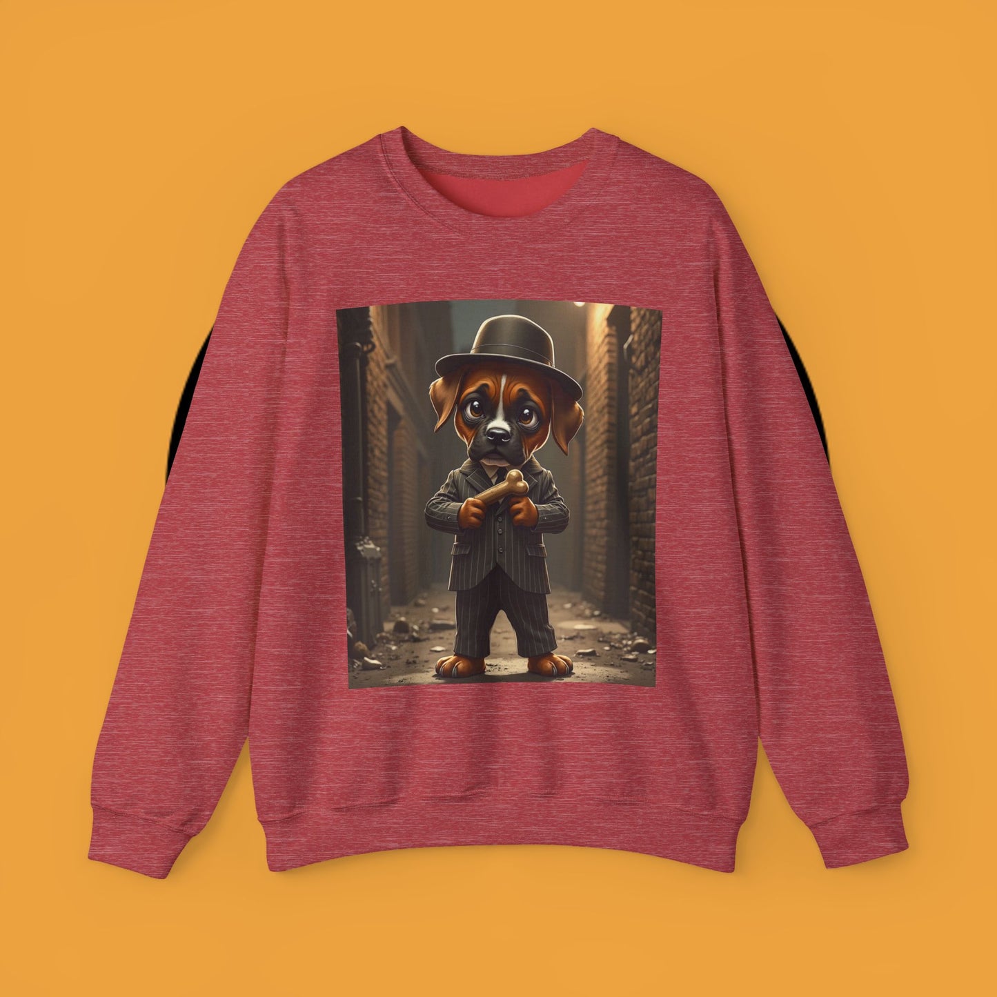 Gangster Puppy Fedora Crewneck Sweatshirt - Vintage Dog Boss Design - Retro Pet Lover Style