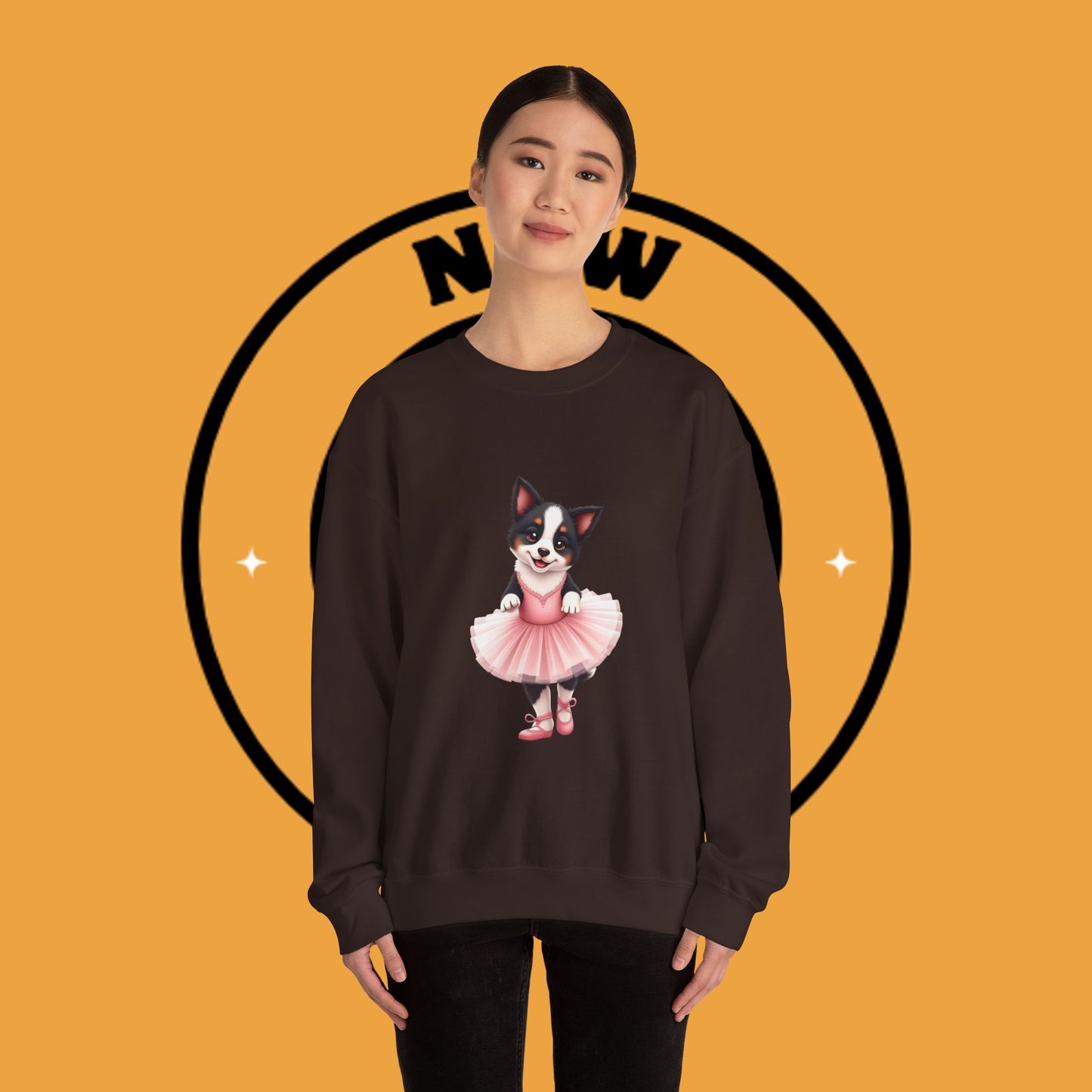 Cute Ballet Dog Crewneck Sweatshirt - Dancing Puppy in Pink Tutu Design | Kawaii Animal Lover Gift