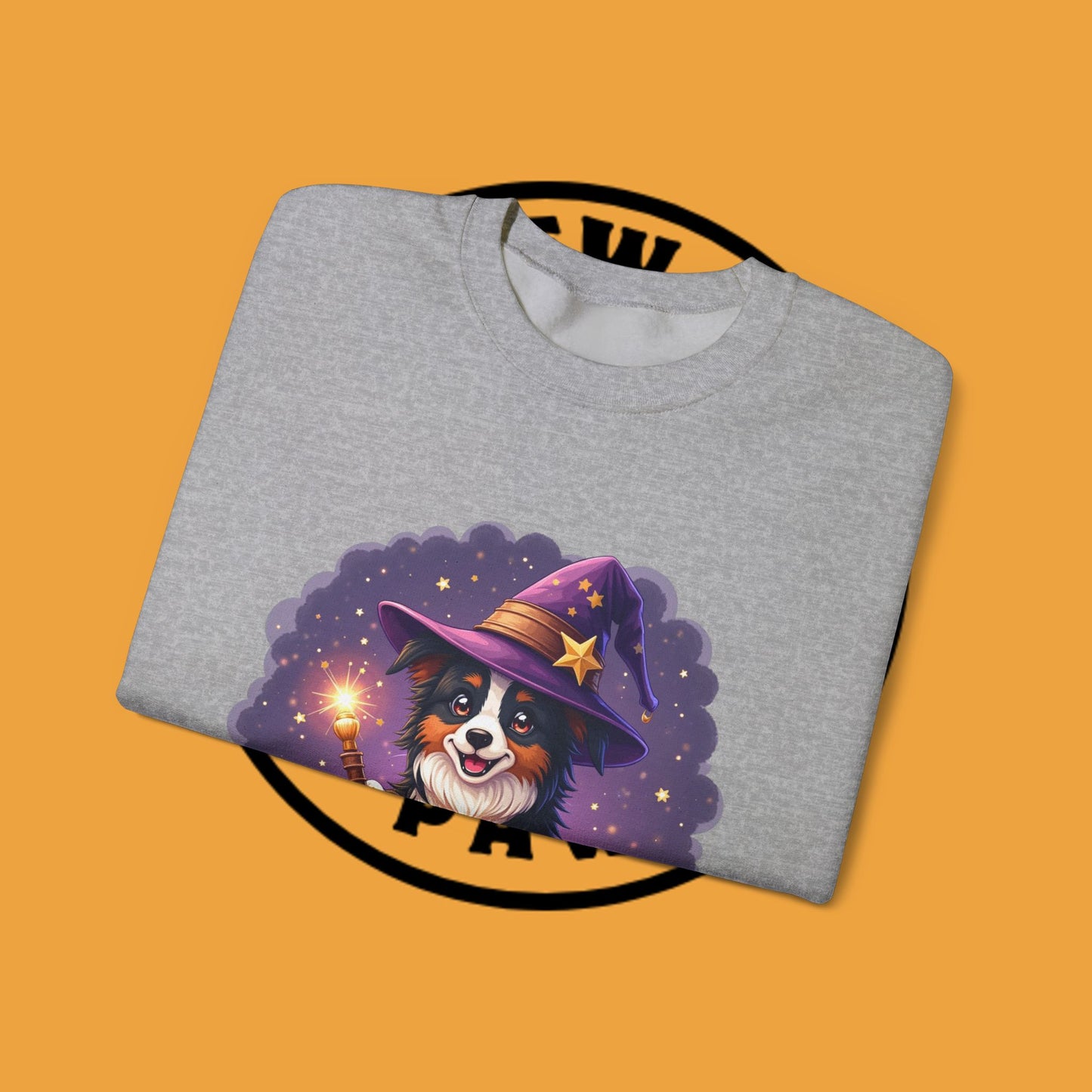 Magical Wizard Dog Crewneck Sweatshirt - Adorable Puppy Magician with Hat & Wand | Fantasy Pet Lover Gift Tee