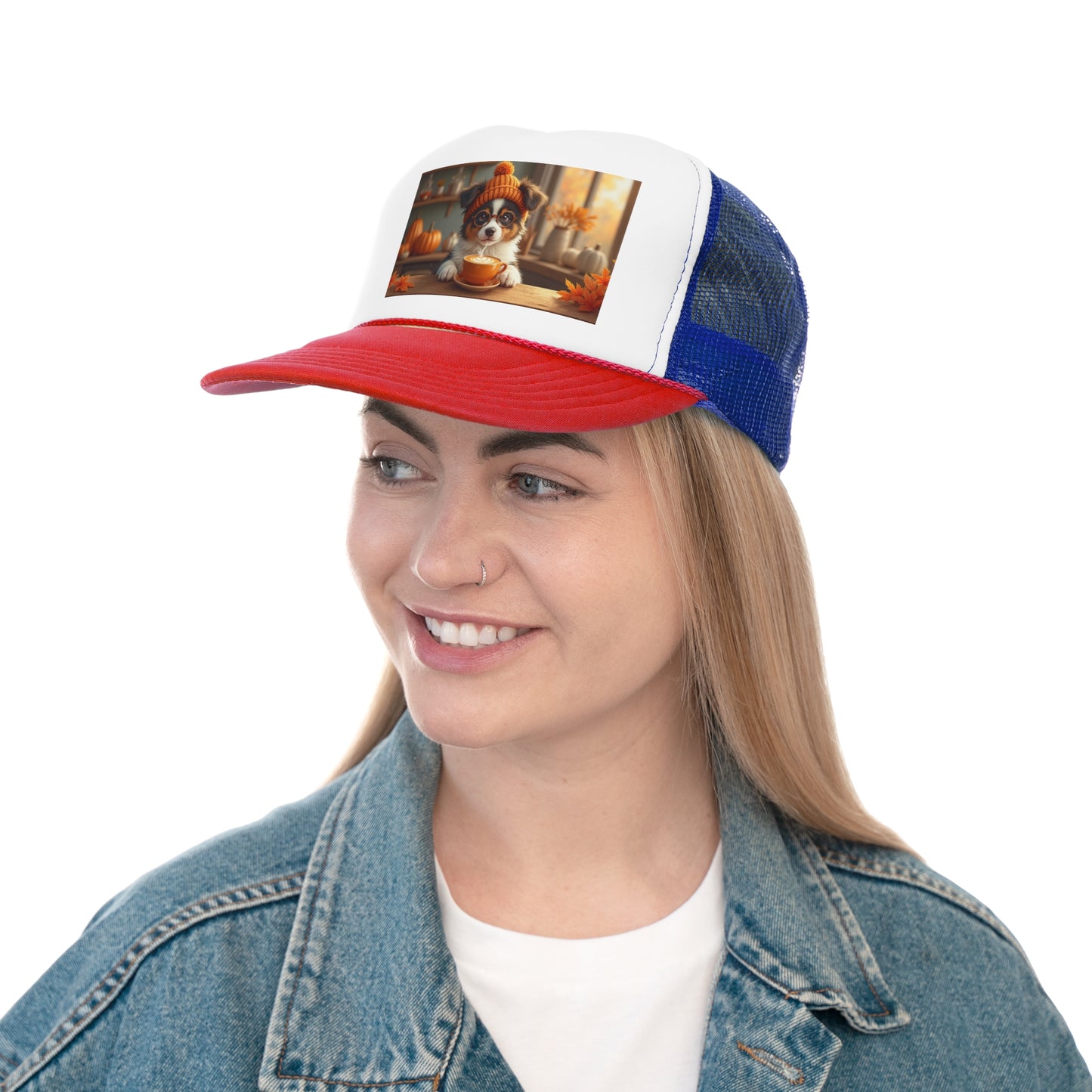 Autumn Cozy Dog Trucker Hat - Cute Puppy Coffee Lover Cap - Fall Vibes Baseball Hat
