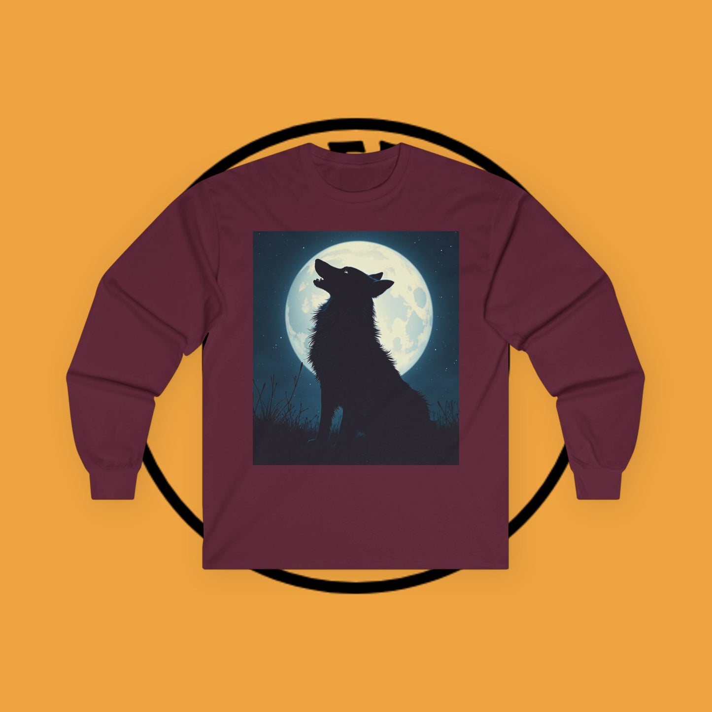 Moonlight Border Collie Long Sleeve Tee - Howling Dog Silhouette Shirt | Mystical Pet Apparel