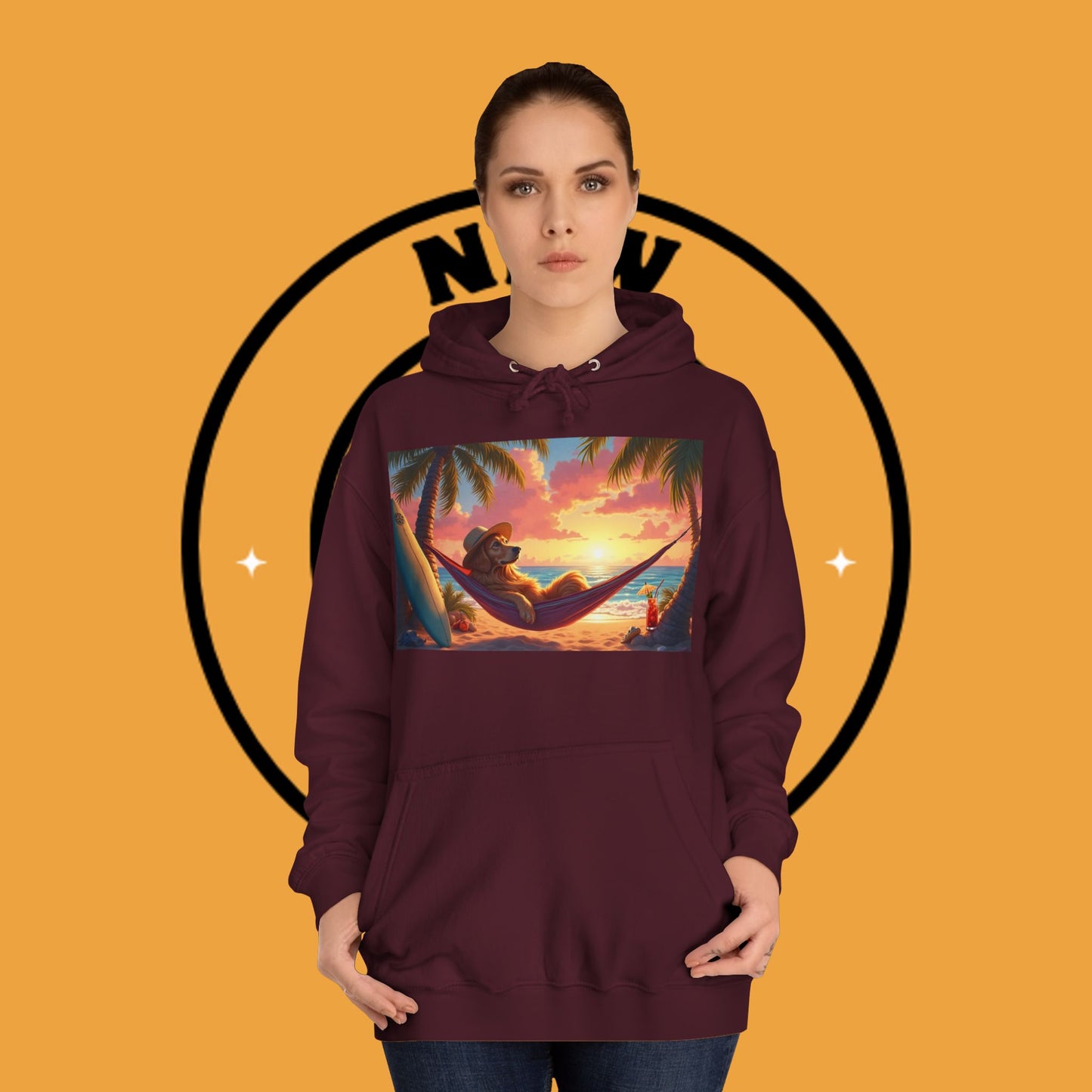 Beachside Bliss Golden Retriever Hammock Hoodie - Unisex Hoodies