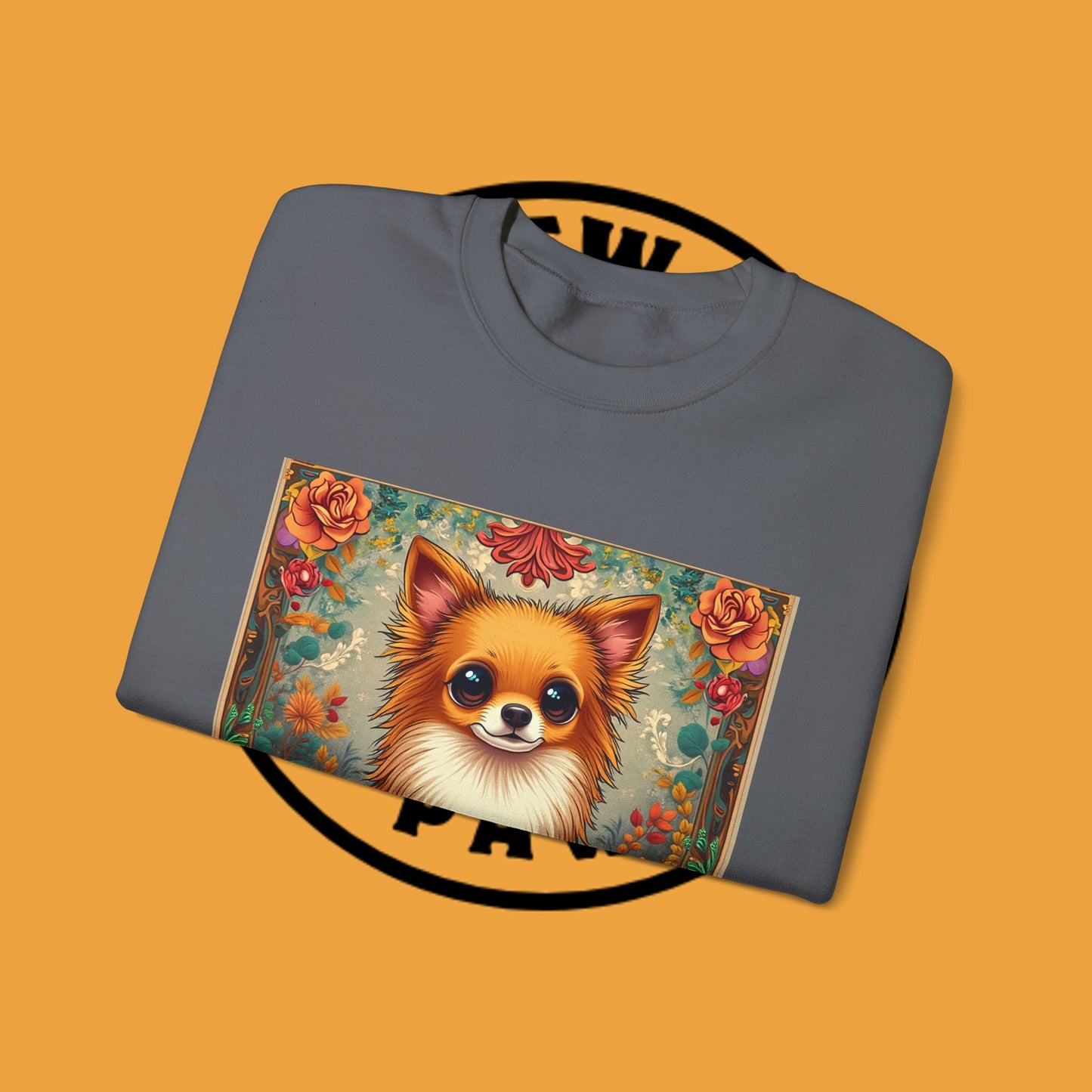 Victorian Chihuahua Garden Sweatshirt | Ornate Floral Dog Portrait | Botanical Pet Art Design