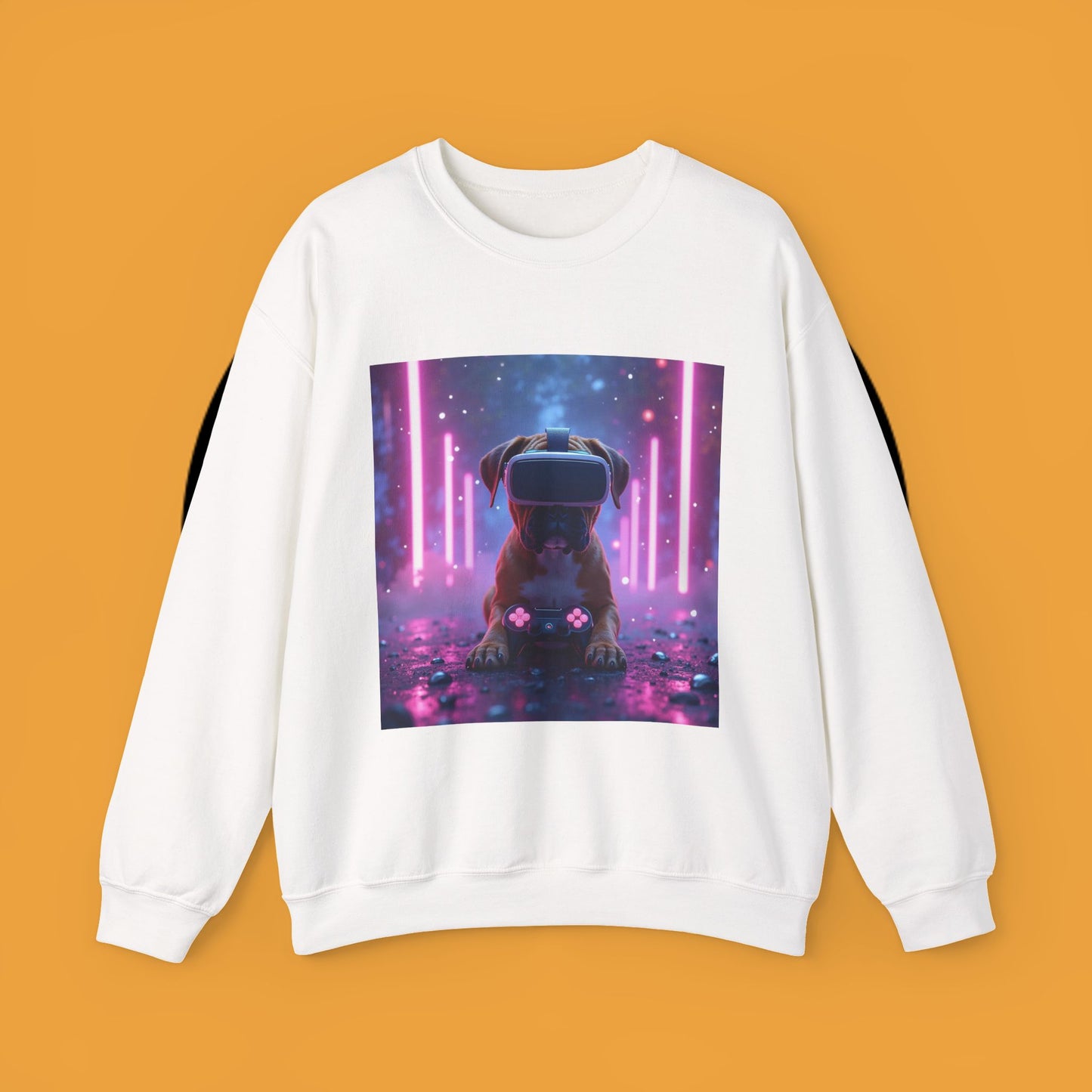 VR Gaming Boxer Dog Crewneck Sweatshirt | Funny Gamer Gift | Virtual Reality Puppy Design