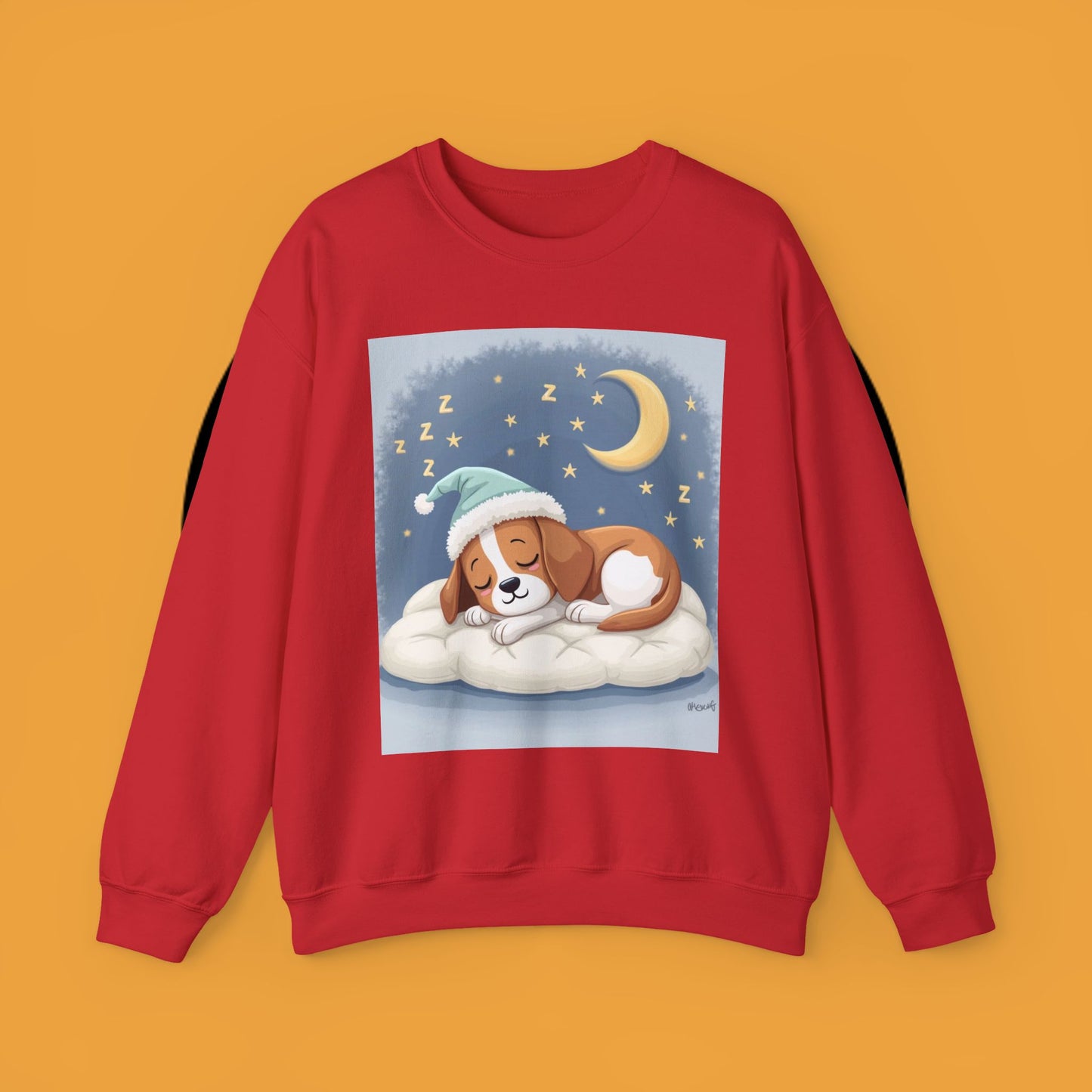 Sleeping Dog Crewneck Sweatshirt - Cute Beagle Design with Moon and Stars