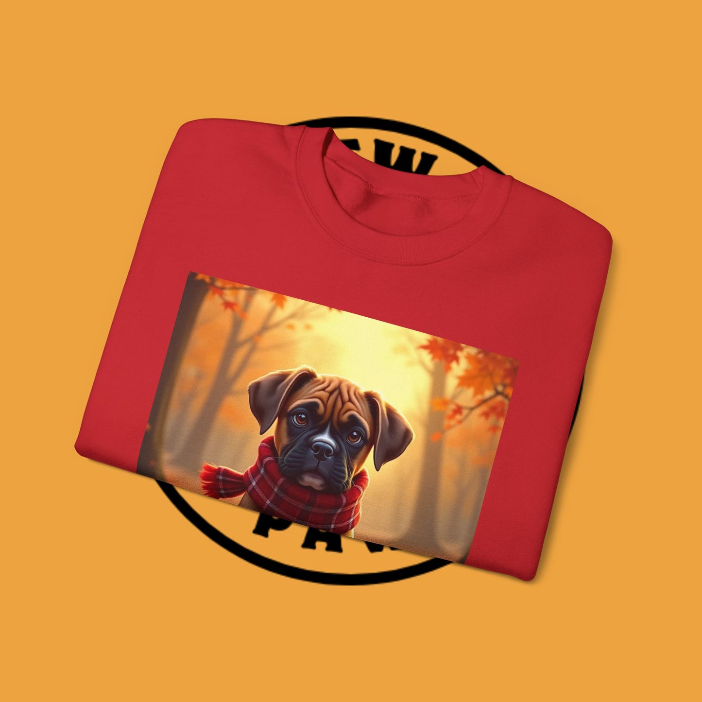 Cute Boxer Puppy Autumn Crewneck Sweatshirt | Fall Dog Lover Gift | Cozy Plaid Scarf Design