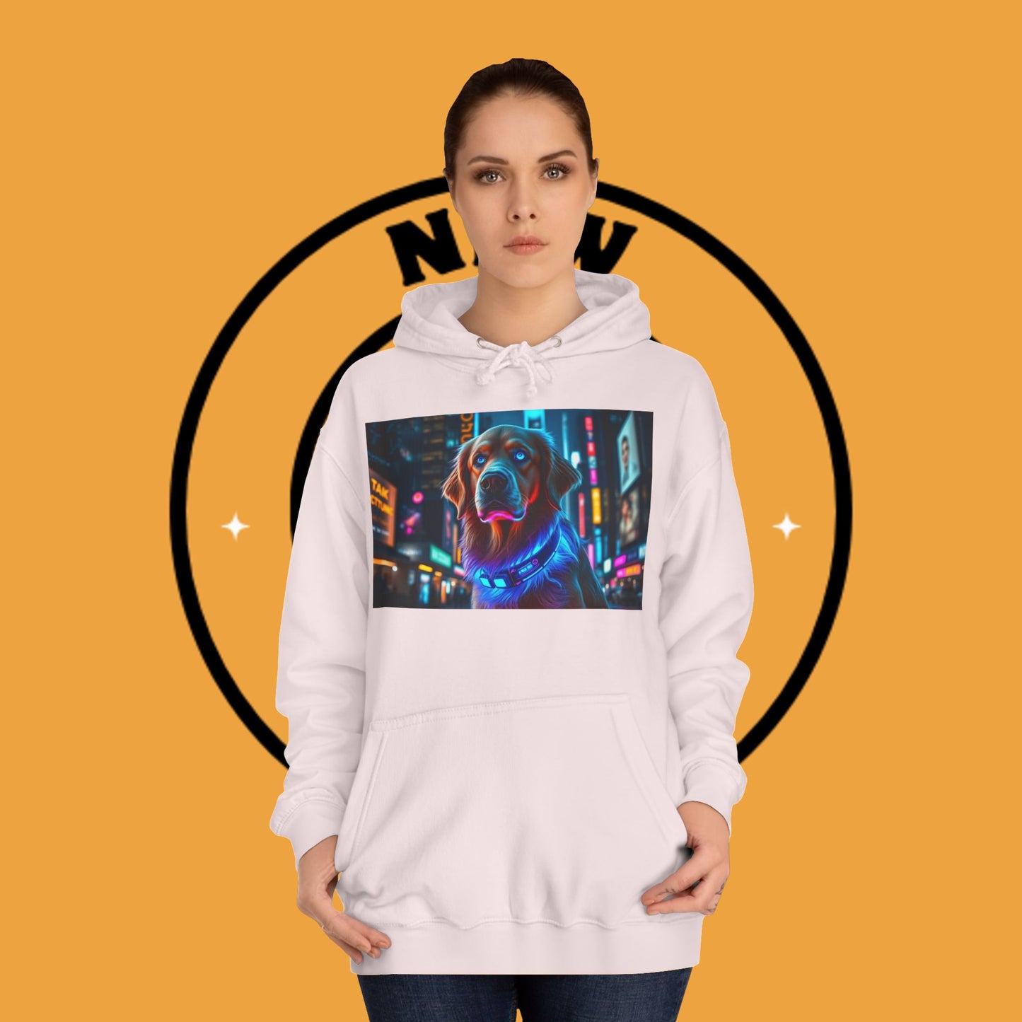 Neon City Lights – Futuristic Urban Dog Hoodie - Unisex Hoodies