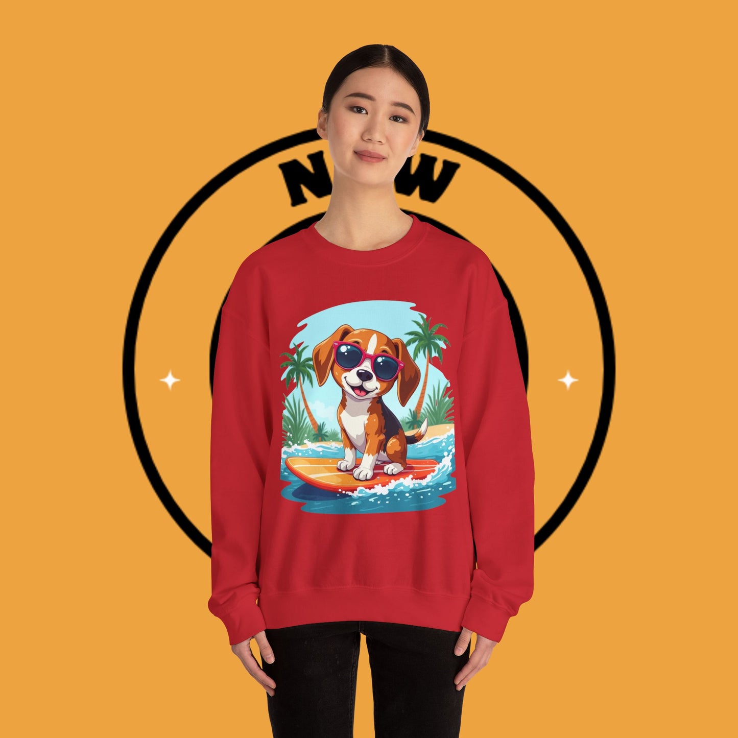 Dog Lover Crewneck Sweatshirt - Beagle surfista - Cool Summer Beagle Surfboard Sweatshirt β Perfect for Beach Vibes!