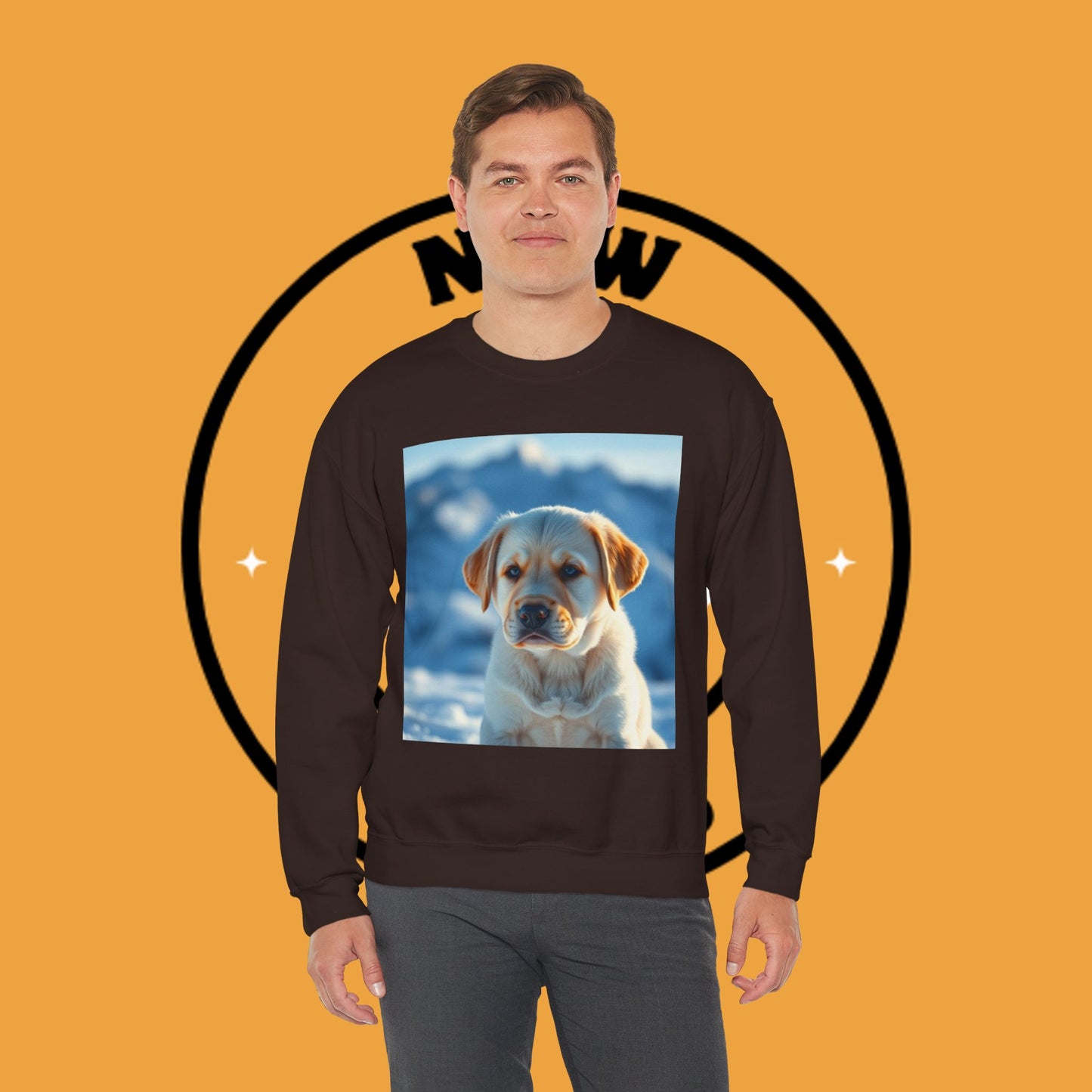 Crewneck Sweatshirt - Cute Labrador Puppy with Blue Eyes - Adorable Dog Portrait in Snow
