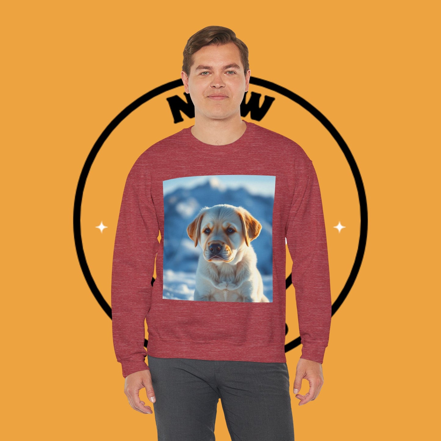 Crewneck Sweatshirt - Cute Labrador Puppy with Blue Eyes - Adorable Dog Portrait in Snow