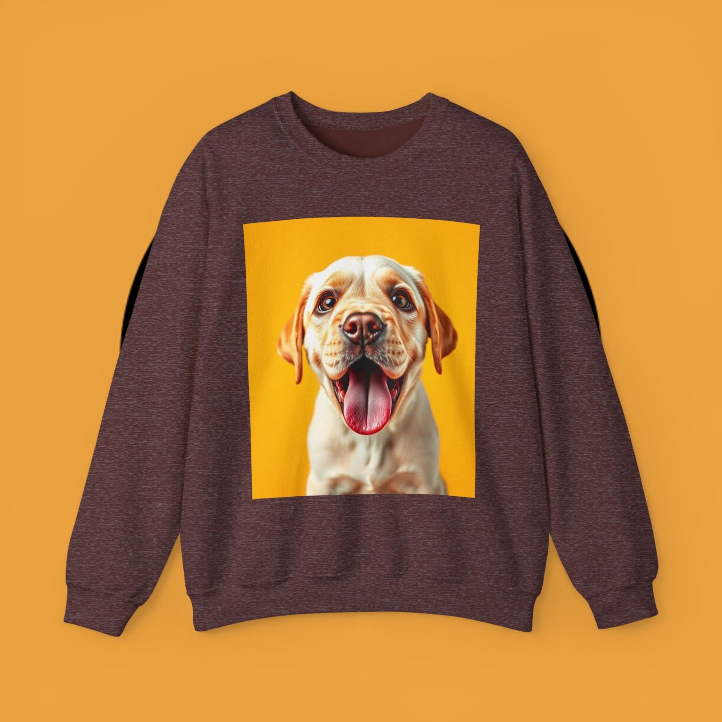 Unisex Dog Lover Crewneck Sweatshirt - Smiling Yellow Lab on vibrant yellow background