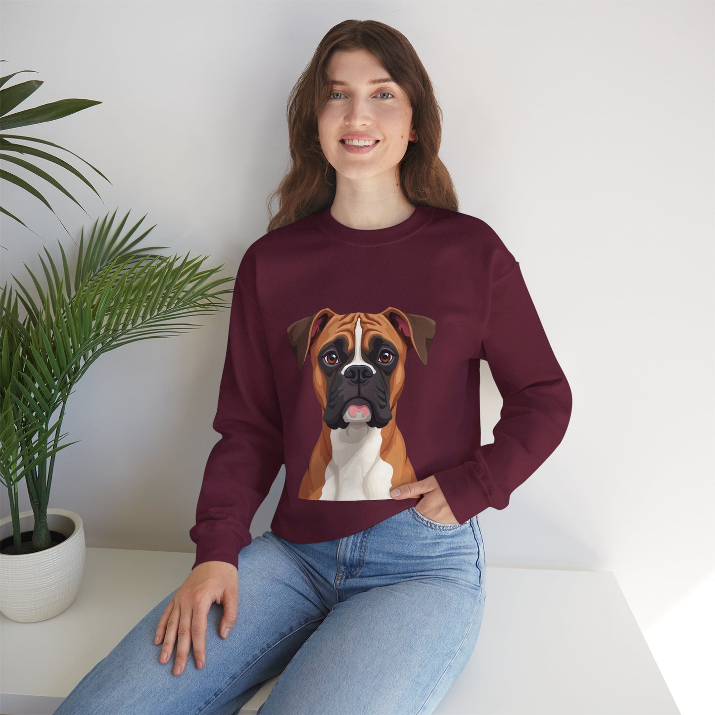 Classic Boxer Dog Portrait Crewneck Sweatshirt | Elegant Dog Lover Gift | Minimalist Boxer Art