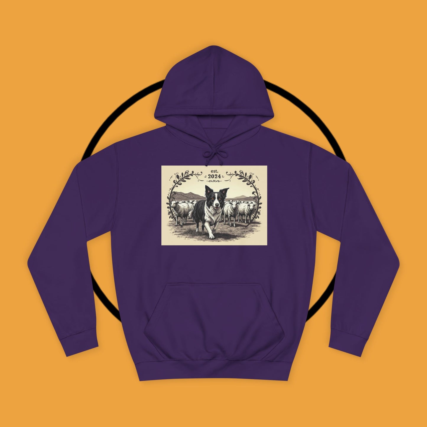 "Border Collie Sheep Herding Hoodie - Vintage Farm Life Est. 2024 Sweatshirt | Premium Pastoral Dog Design"