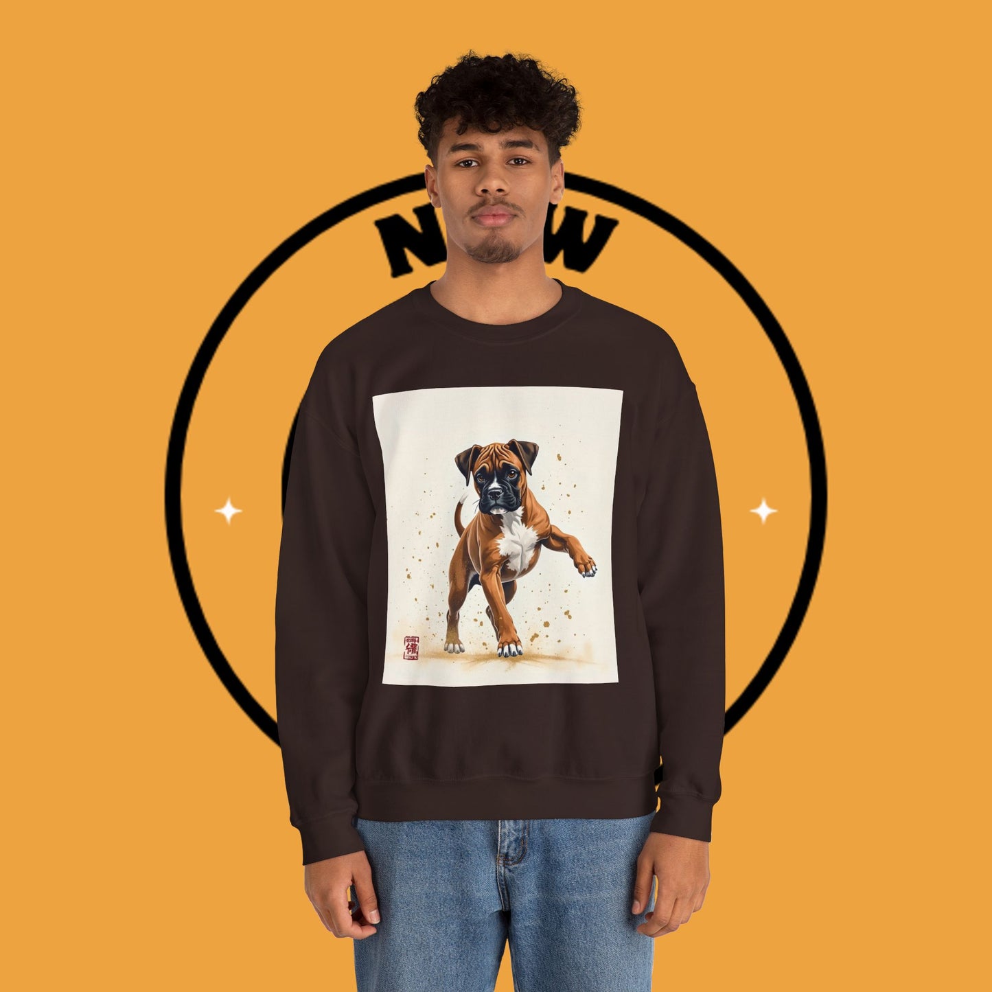 Running Boxer Puppy Crewneck Sweatshirt | Artistic Dog Lover Gift | Dynamic Movement Design