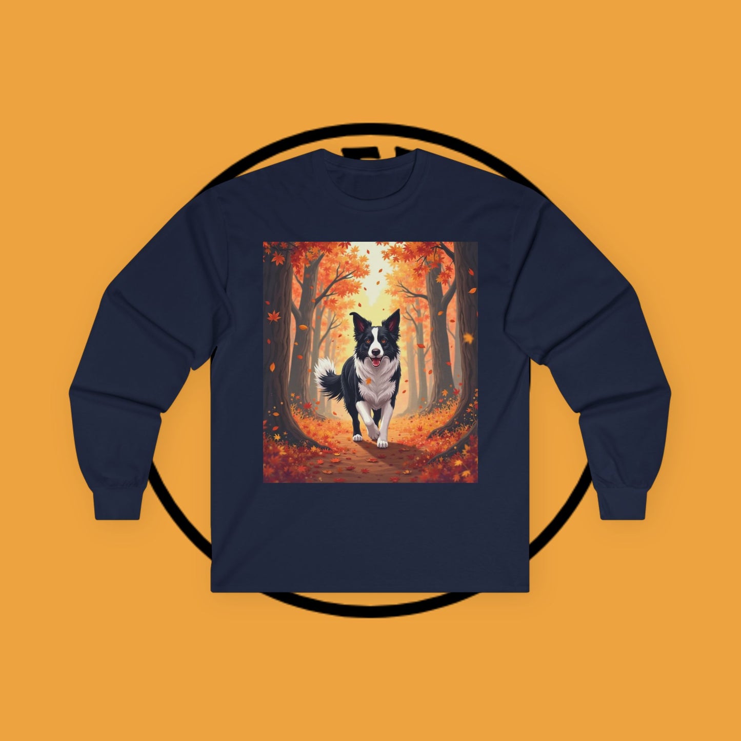 Autumn Border Collie Long Sleeve Tee - Fall Forest Dog Art Shirt | Seasonal Pet Apparel