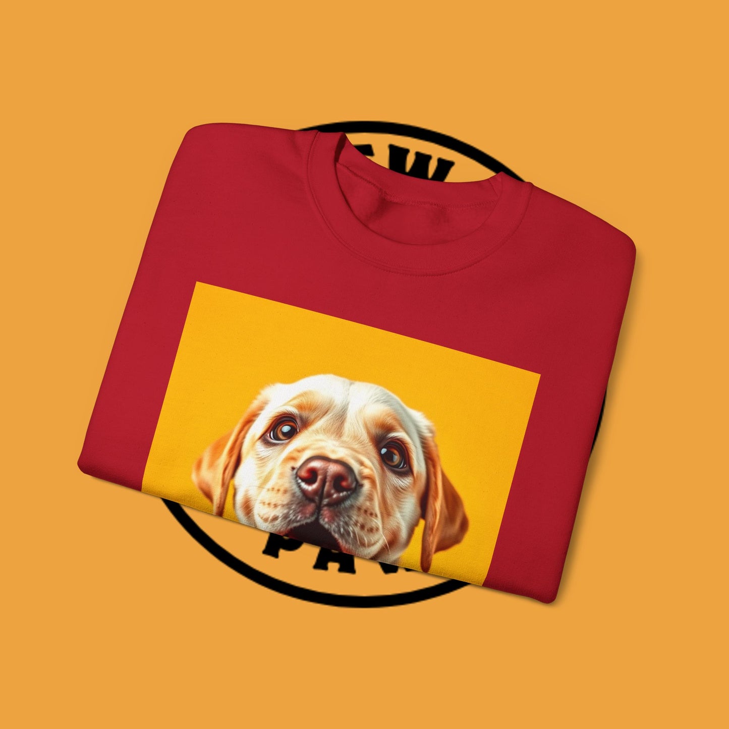 Unisex Dog Lover Crewneck Sweatshirt - Smiling Yellow Lab on vibrant yellow background