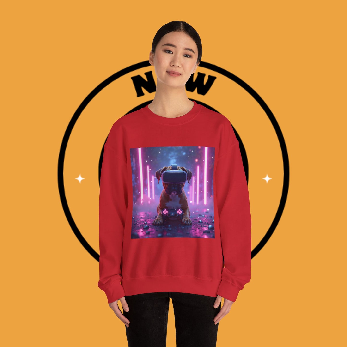VR Gaming Boxer Dog Crewneck Sweatshirt | Funny Gamer Gift | Virtual Reality Puppy Design