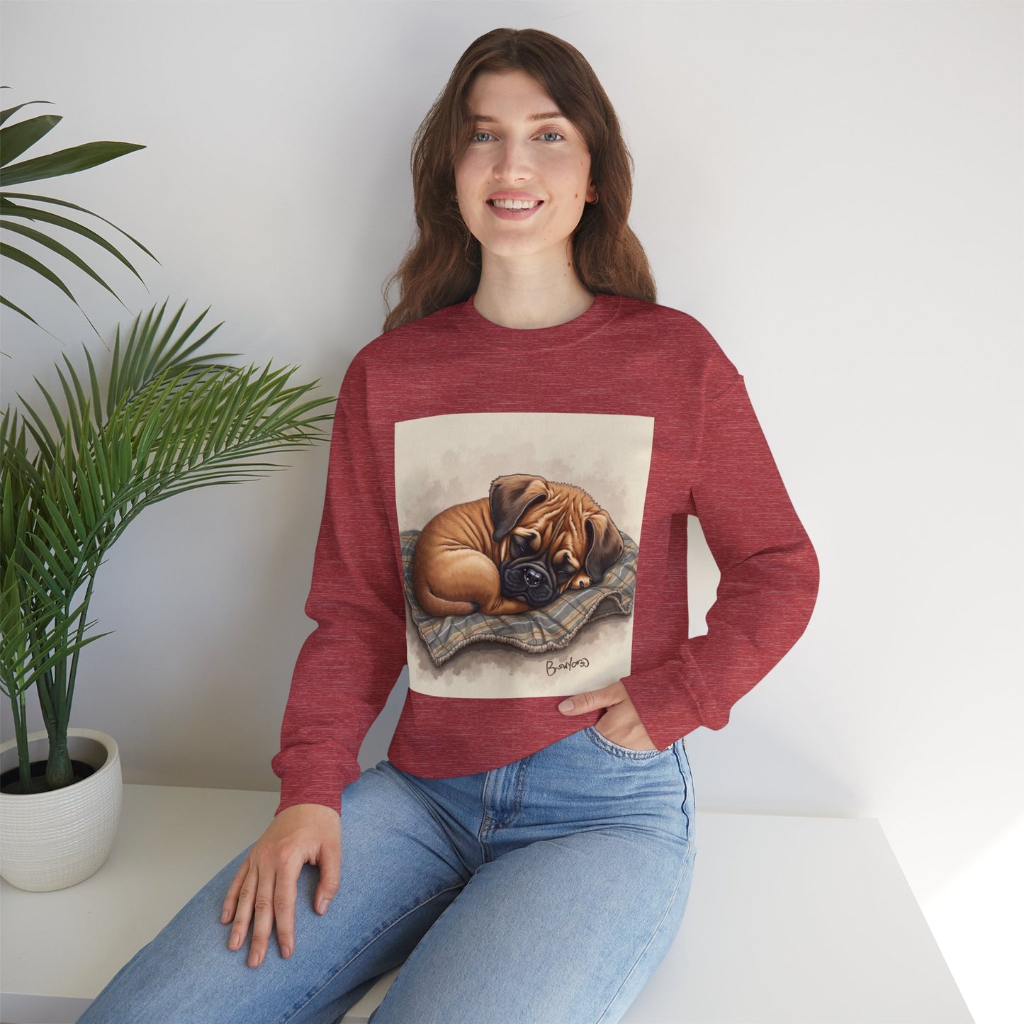 Sleeping Boxer Puppy Crewneck Sweatshirt - Cozy Dog Art Design - Comfort Wear for Pet Lovers