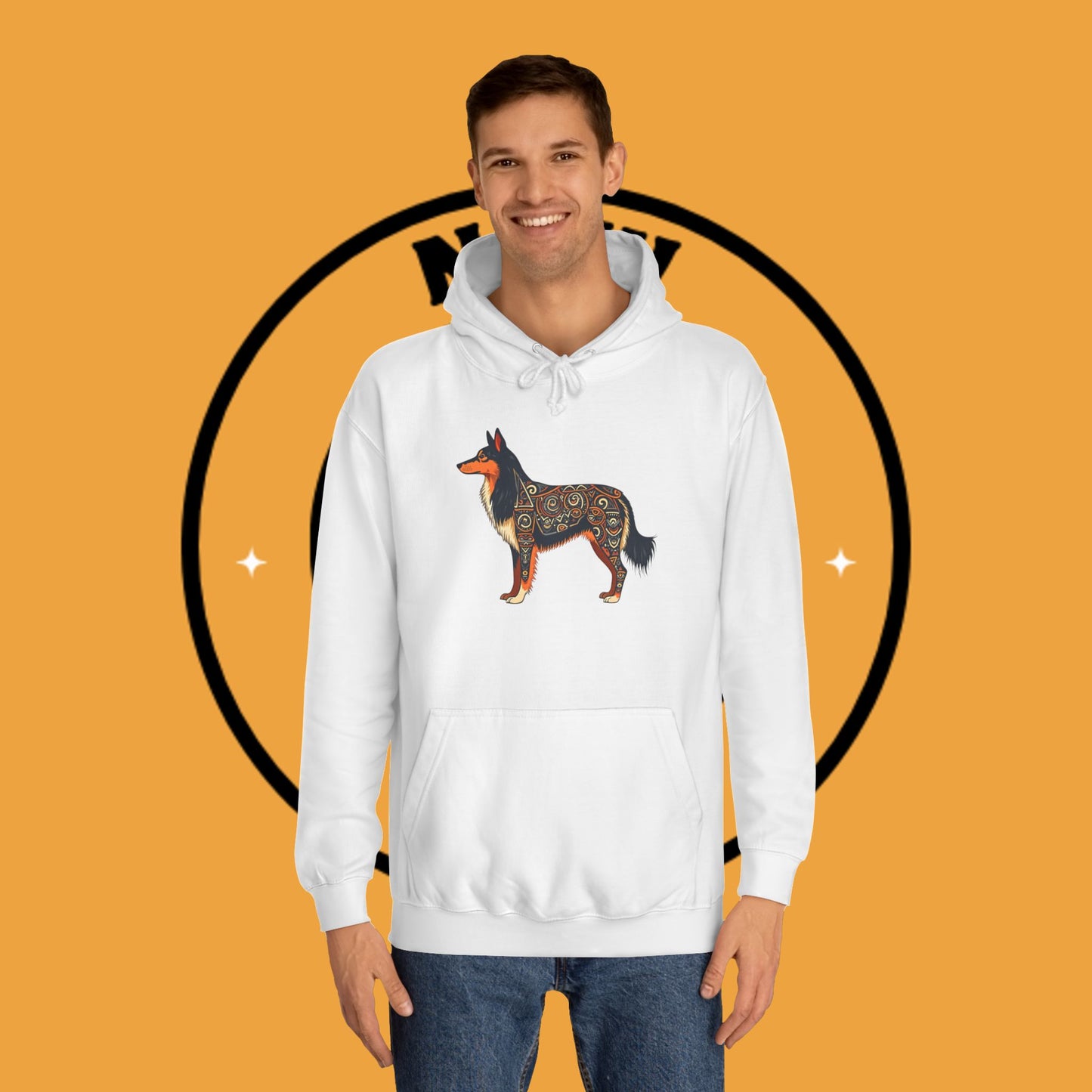 "Tribal Border Collie Mandala Hoodie - Sacred Geometry Dog Art Sweatshirt | Spiritual Celtic Design"