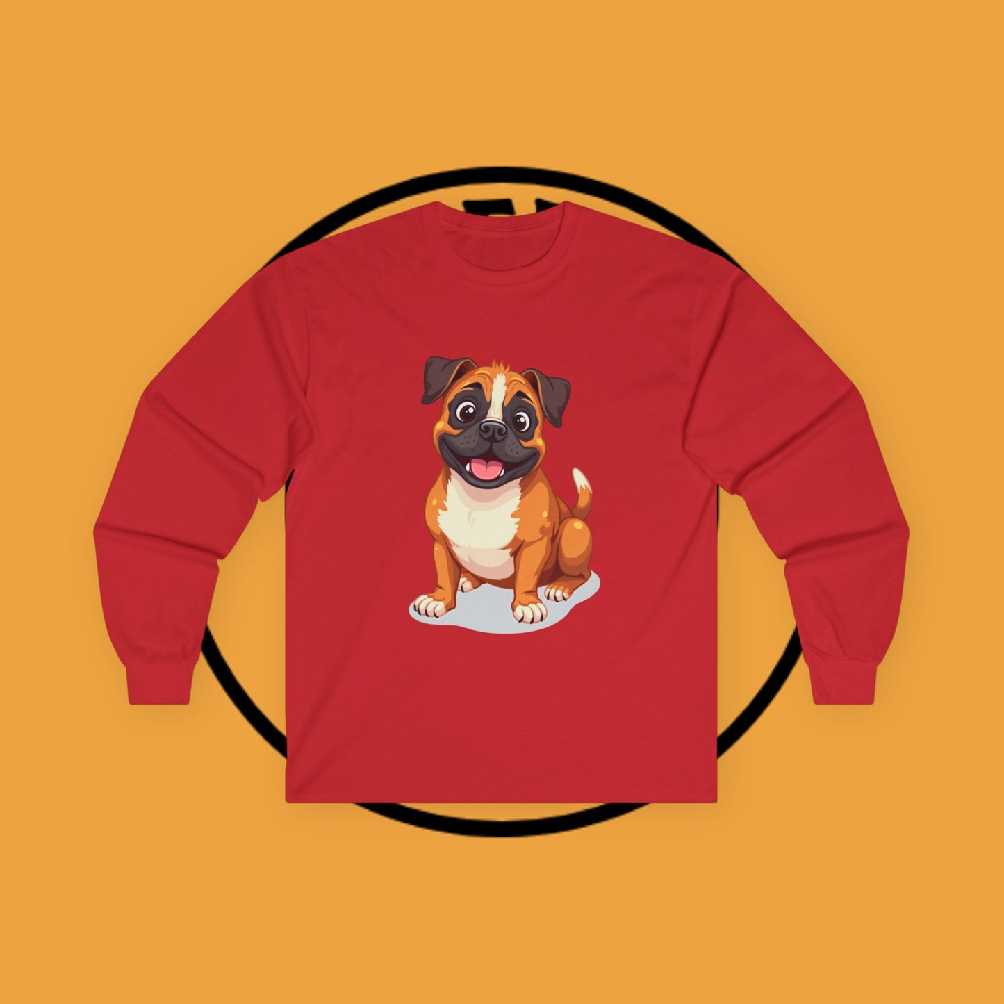 Adorable Boxer Puppy Long Sleeve T-Shirt - Happy Fawn Boxer Baby Dog Design