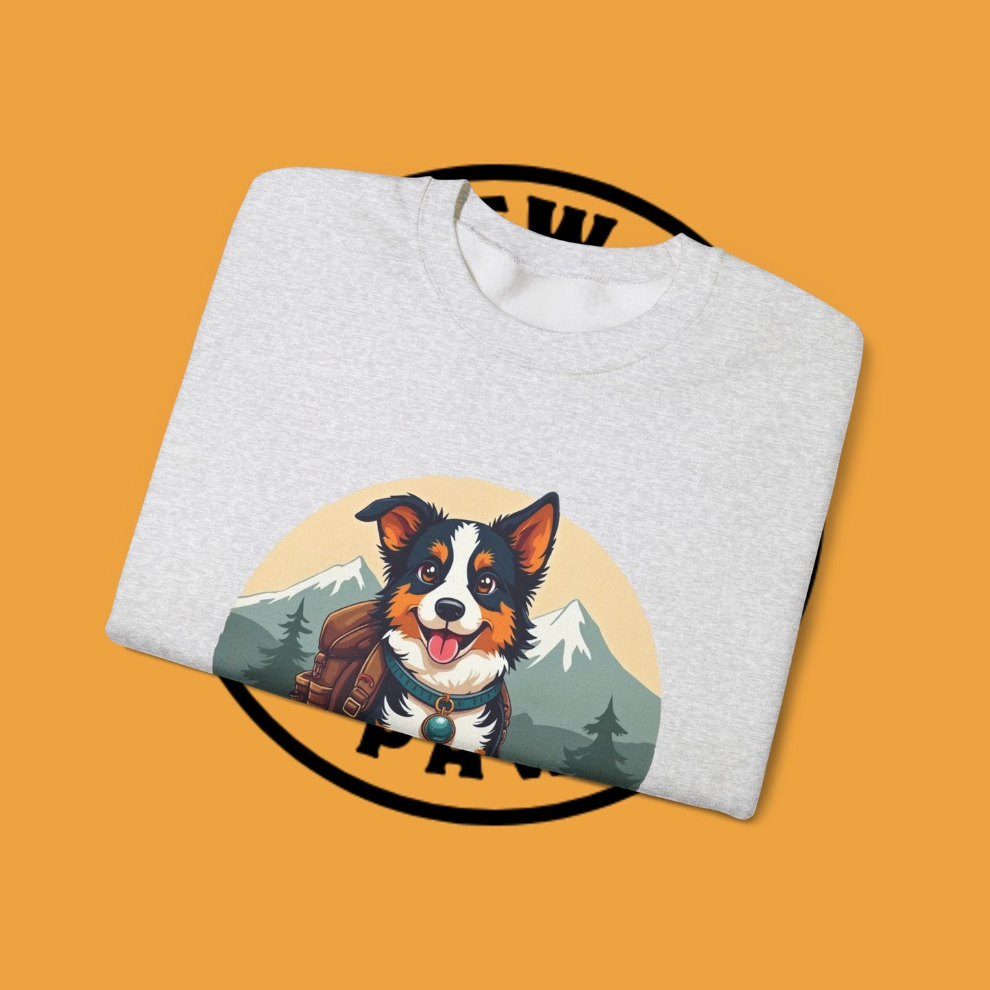 Adventure Dog Hiking Crewneck Sweatshirt - Mountain Explorer Border Collie Design | Outdoor Lover Gift