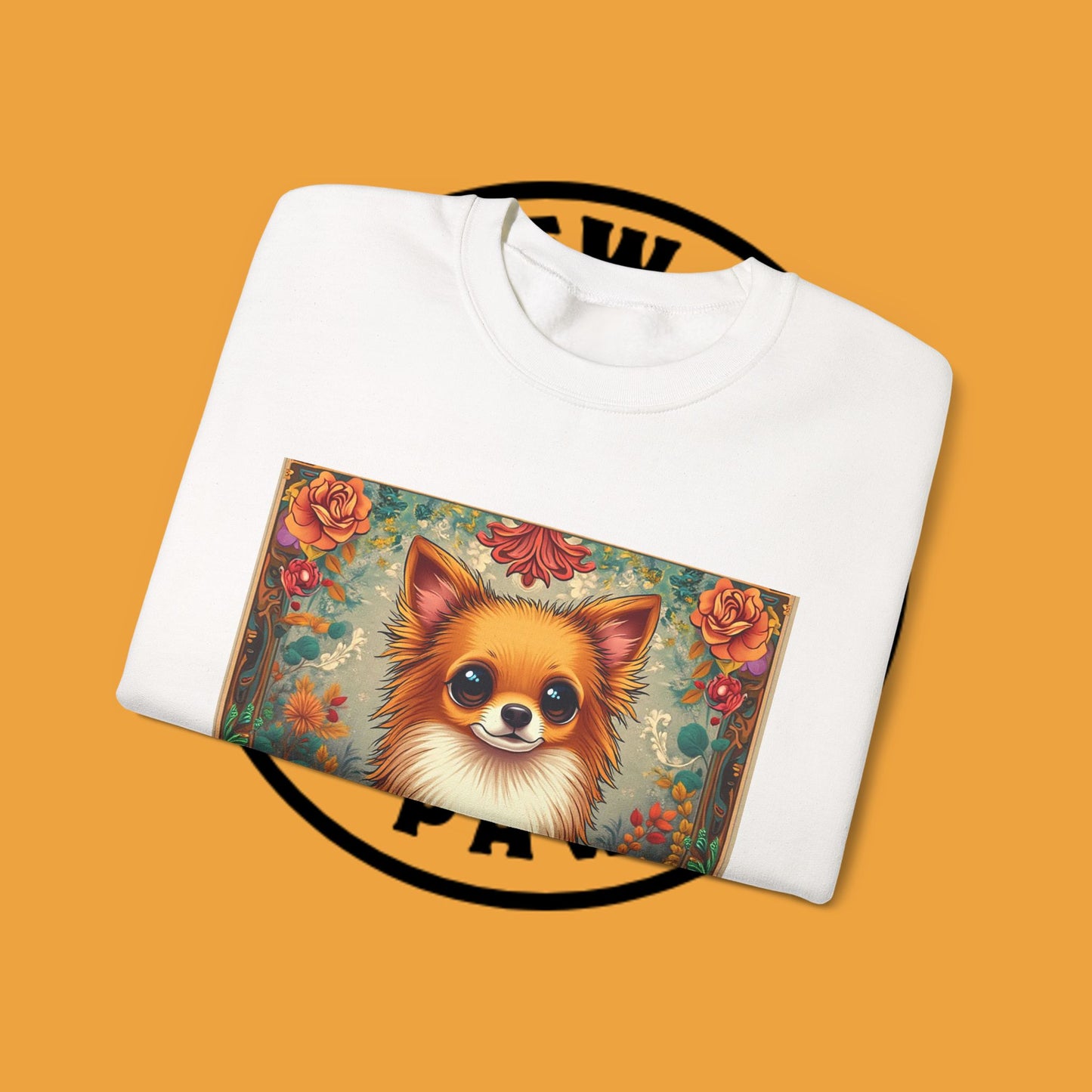 Victorian Chihuahua Garden Sweatshirt | Ornate Floral Dog Portrait | Botanical Pet Art Design