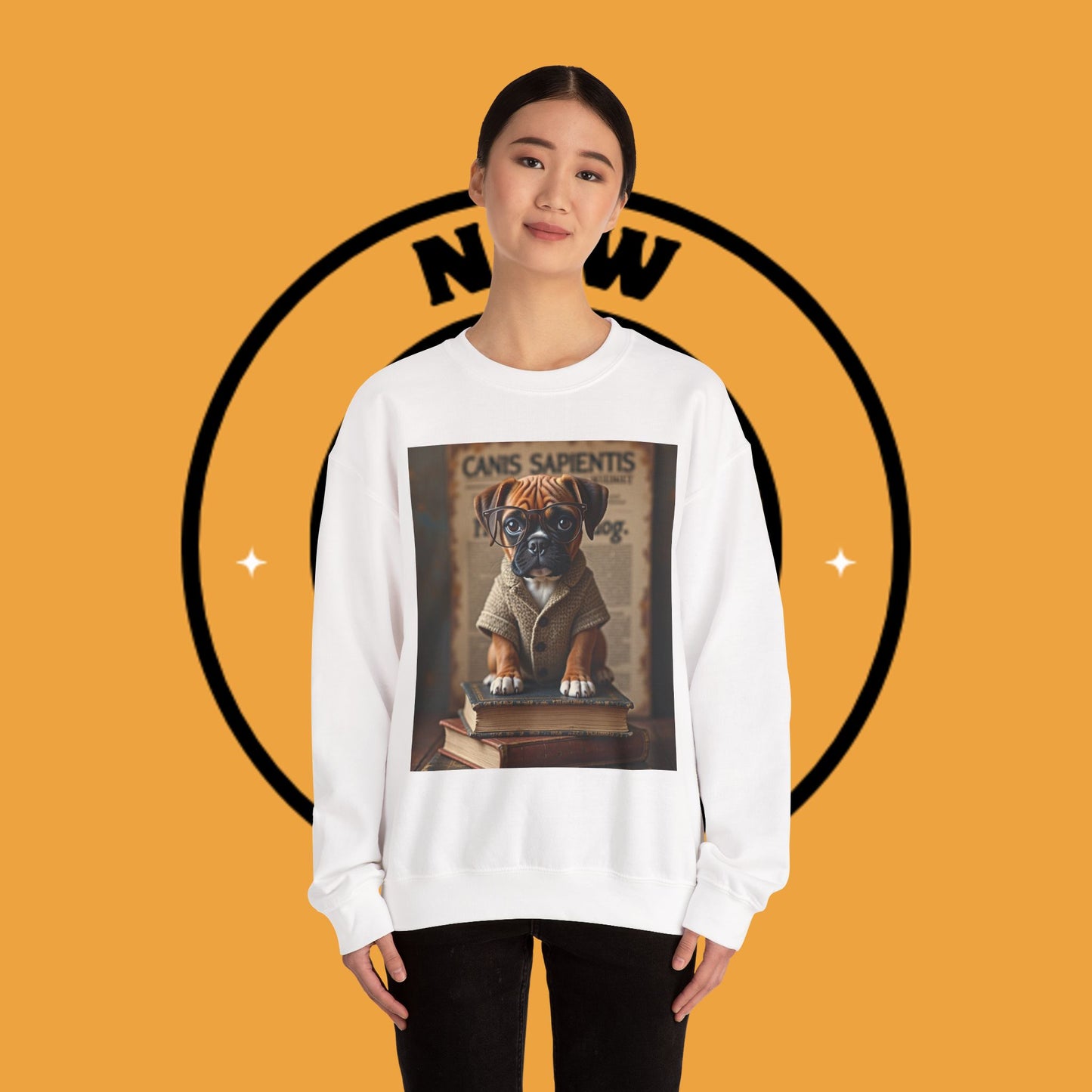 Professor Puppy Glasses Crewneck Sweatshirt - Scholarly Dog Design - Academic Pet Lover Gift