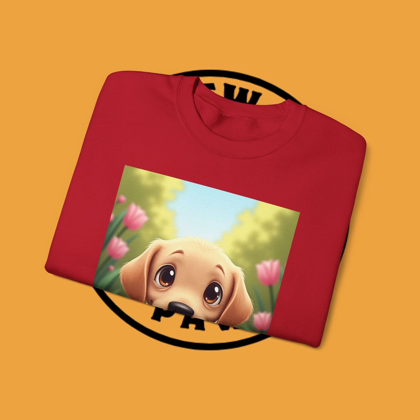 Adorable Golden Retriever Puppy in a Garden with Flowers - Cute Puppy Photo kawaii style