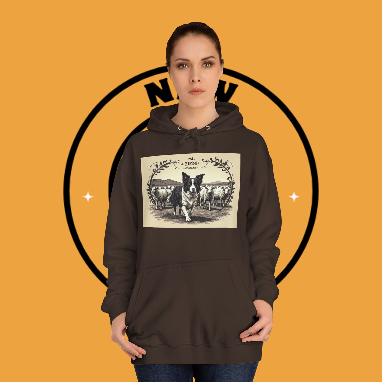 "Border Collie Sheep Herding Hoodie - Vintage Farm Life Est. 2024 Sweatshirt | Premium Pastoral Dog Design"
