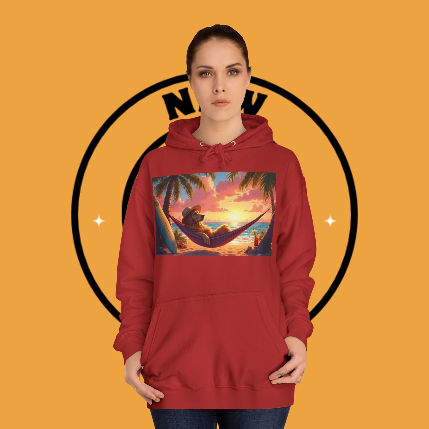Beachside Bliss Golden Retriever Hammock Hoodie - Unisex Hoodies