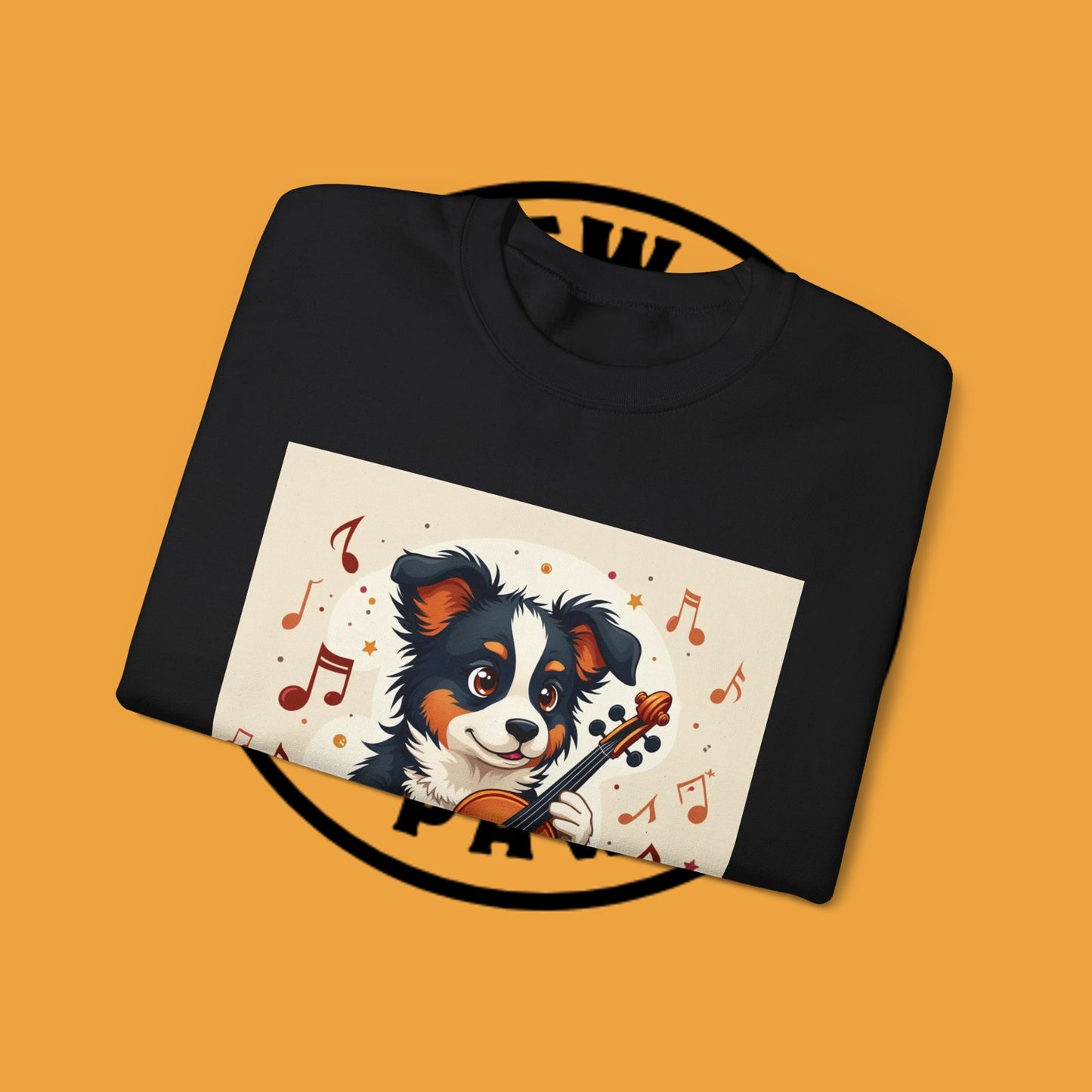 Music Dog Crewneck Sweatshirt - Cute Puppy Violinist with Musical Notes Design | Musician Gift